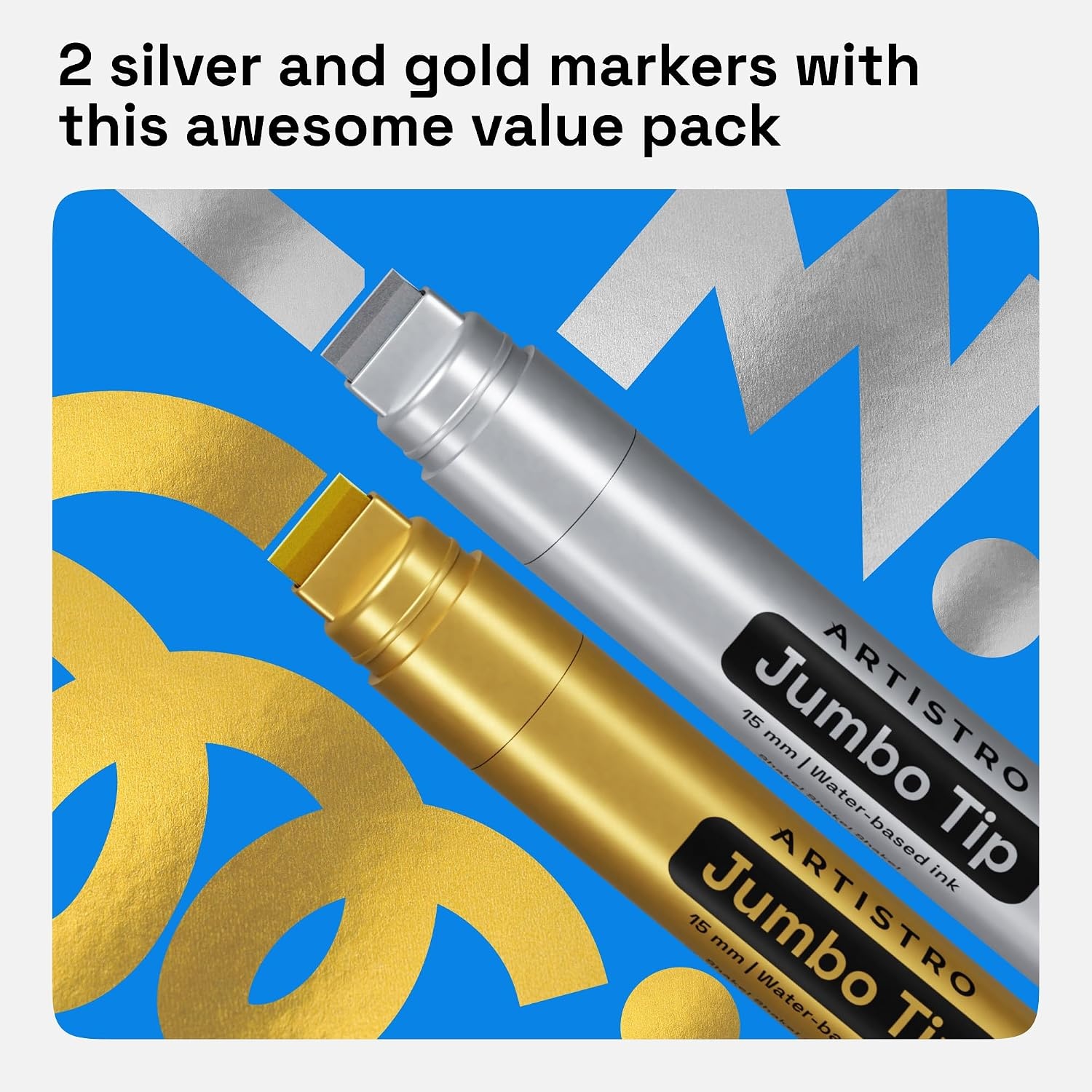 image:imageARTISTRO Black Acrylic Paint Markers 07mm Extra FineTip Set of 2Gold Silver