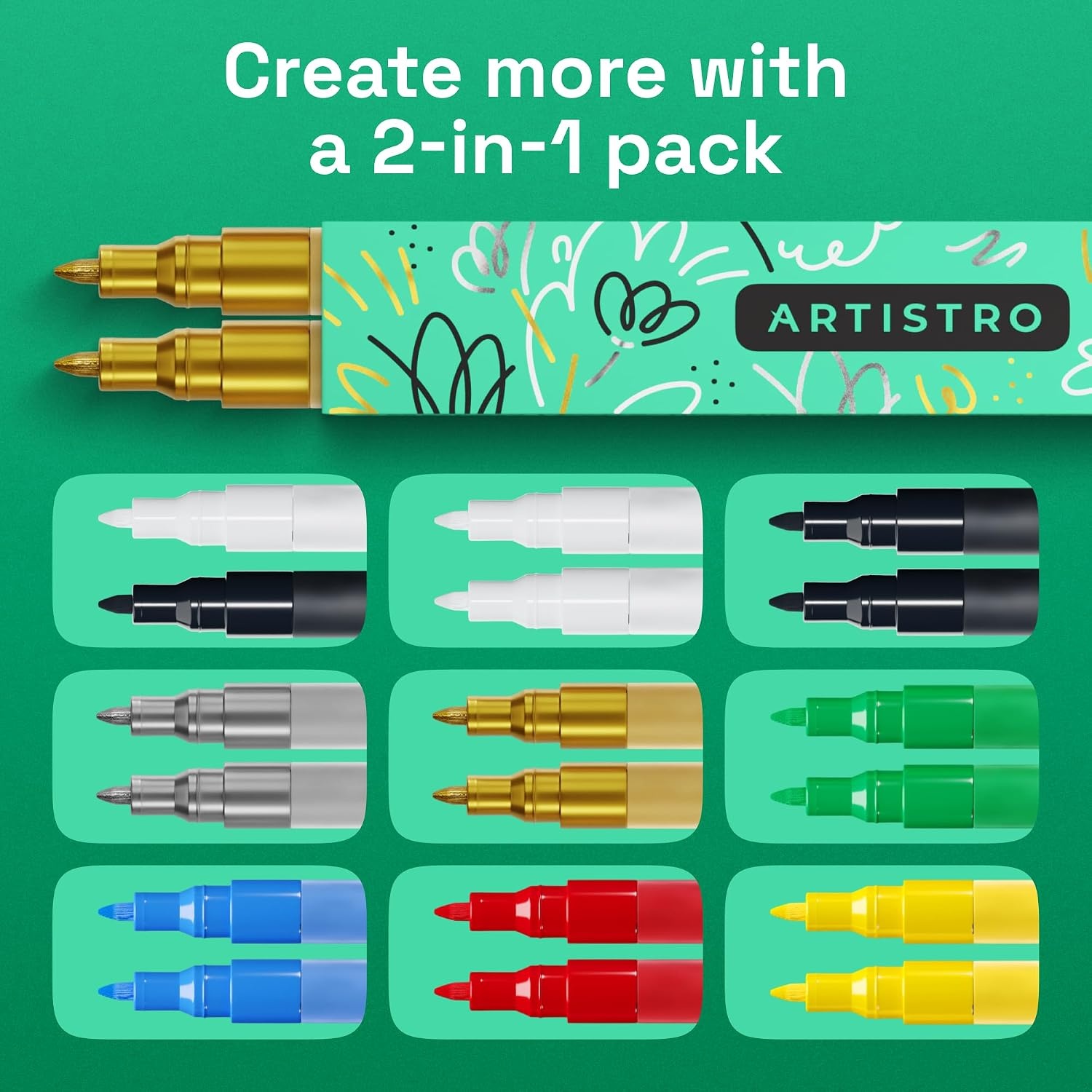 image:imageARTISTRO Black Acrylic Paint Markers 07mm Extra FineTip Set of 2Gold