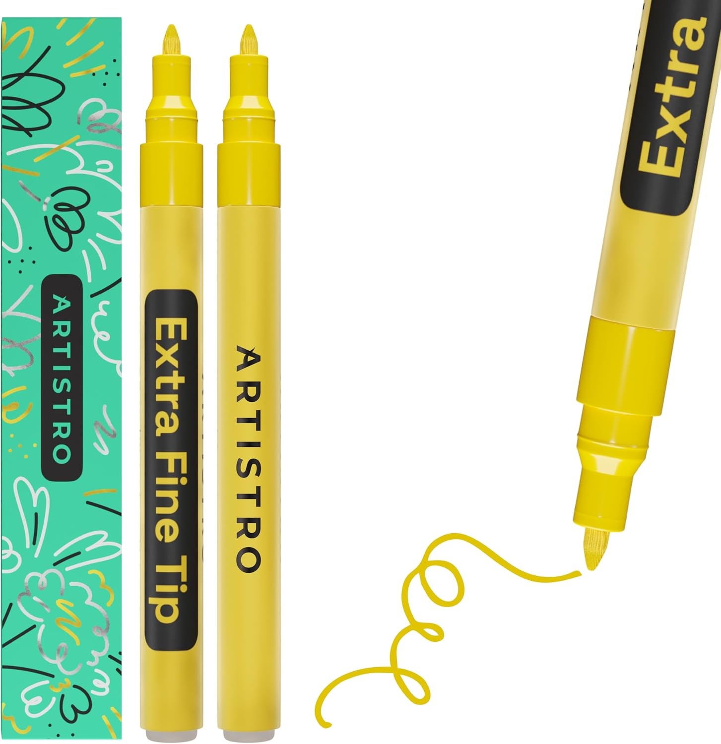image:imageARTISTRO Black Acrylic Paint Markers 07mm Extra FineTip Set of 2Yellow