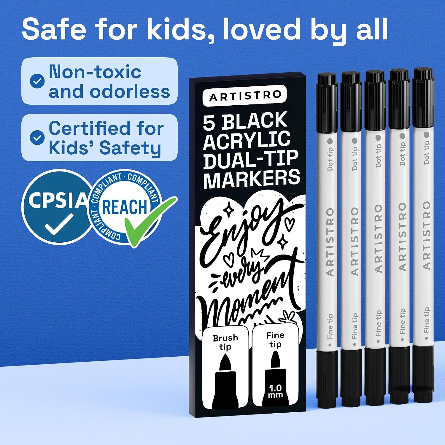 image:imageARTISTRO Black DualTip Acrylic Paint Marker Pens Set of 5Black