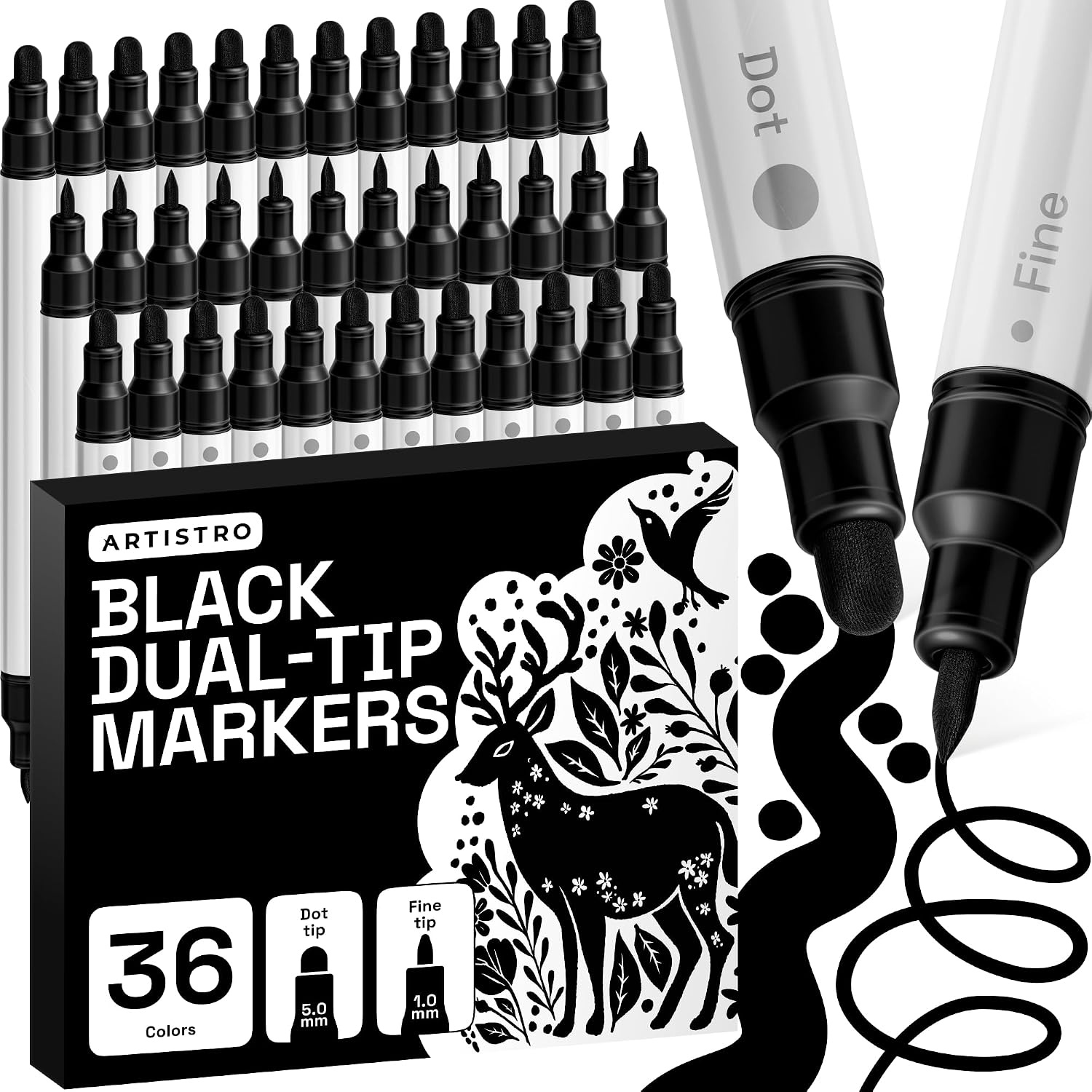 image:imageARTISTRO Black DualTip Acrylic Paint Marker Pens Set of 5Black
