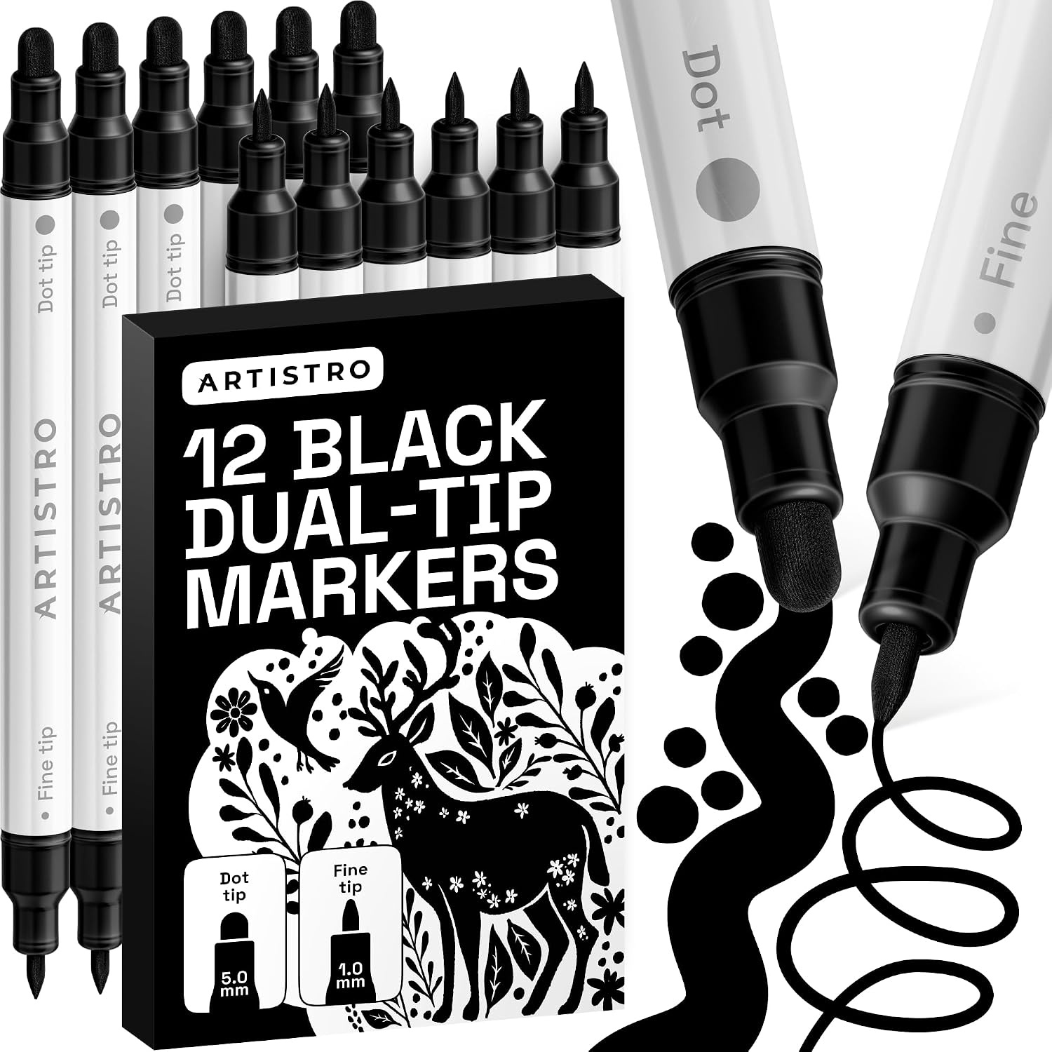 image:imageARTISTRO Black DualTip Acrylic Paint Marker Pens Set of 5Black