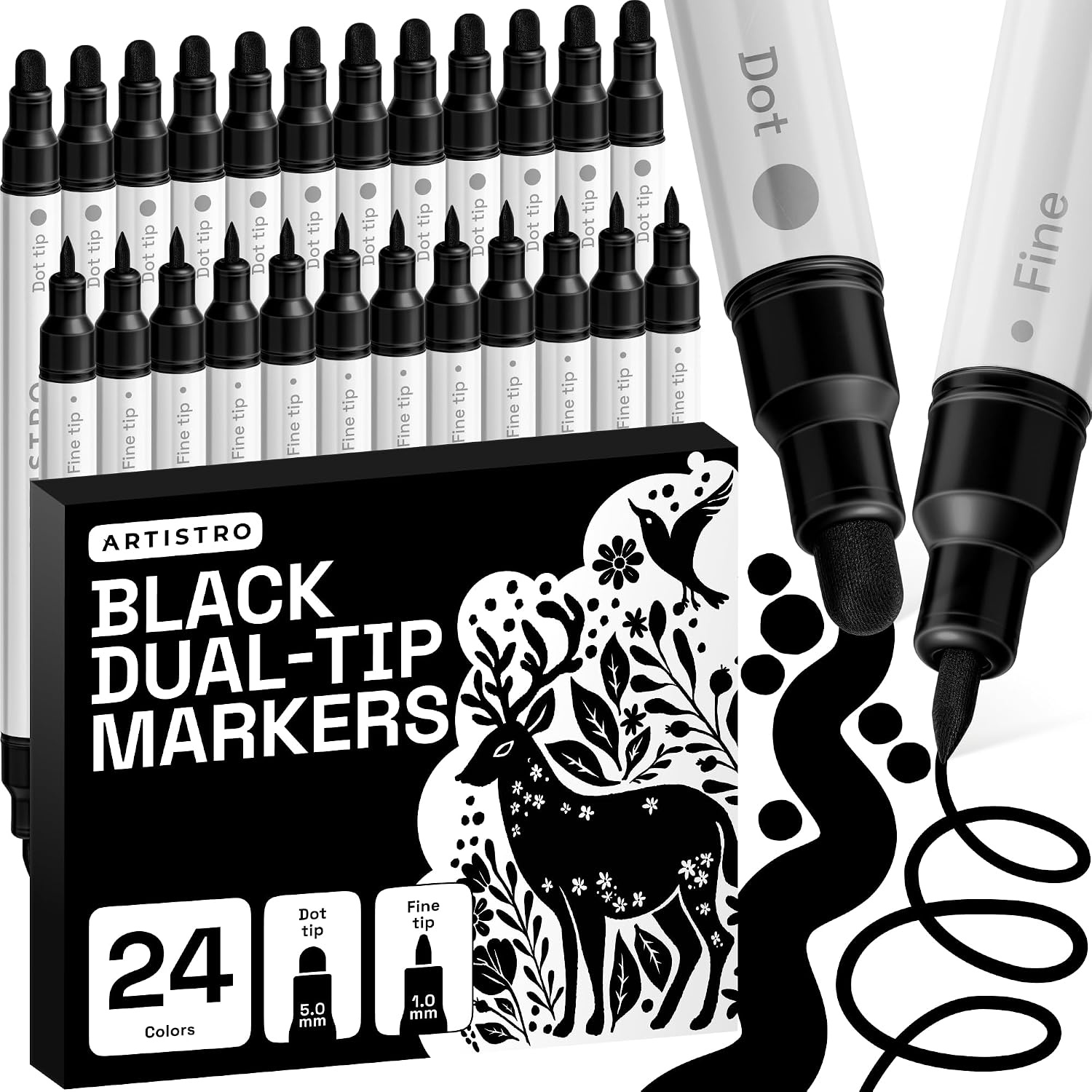 image:imageARTISTRO Black DualTip Acrylic Paint Marker Pens Set of 5Black