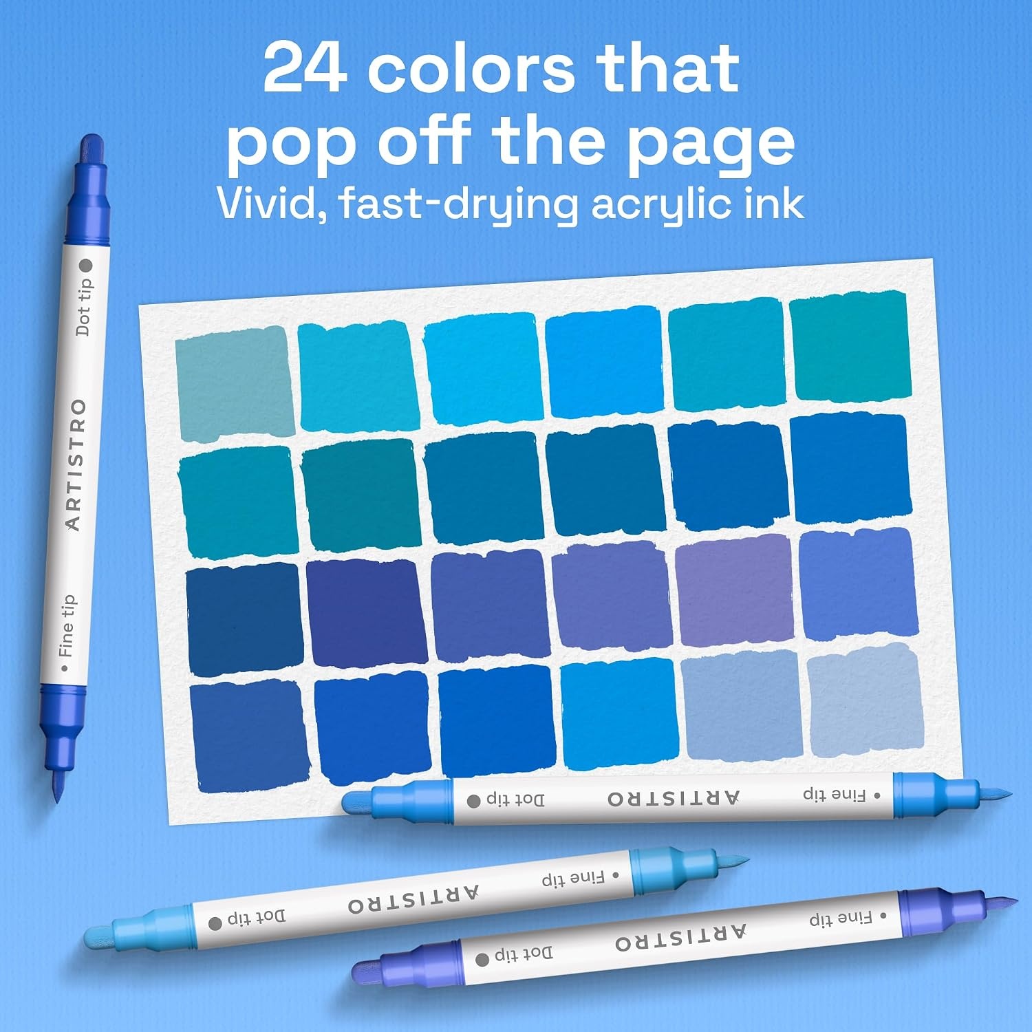 image:imageARTISTRO Black DualTip Acrylic Paint Marker Pens Set of 5Blue Tones