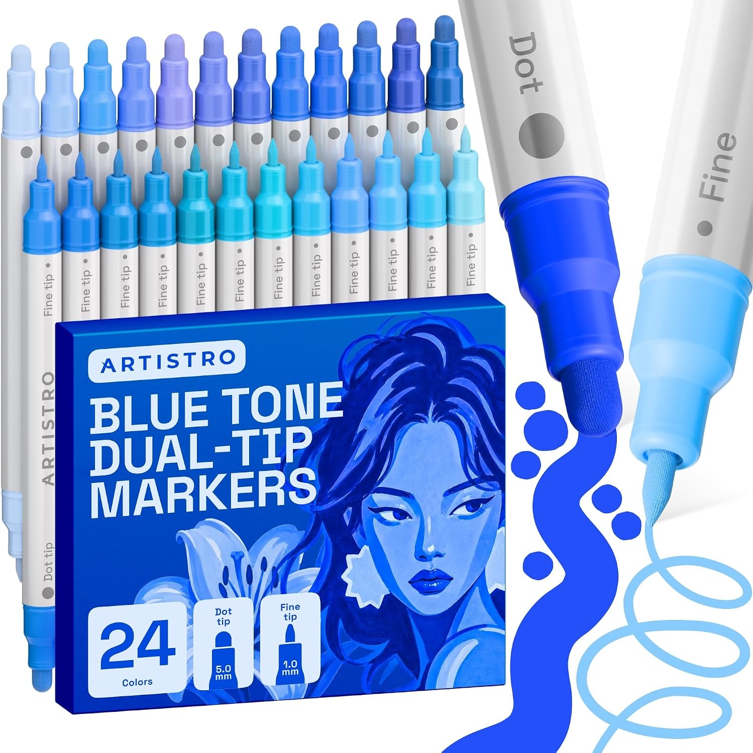image:imageARTISTRO Black DualTip Acrylic Paint Marker Pens Set of 5Blue Tones
