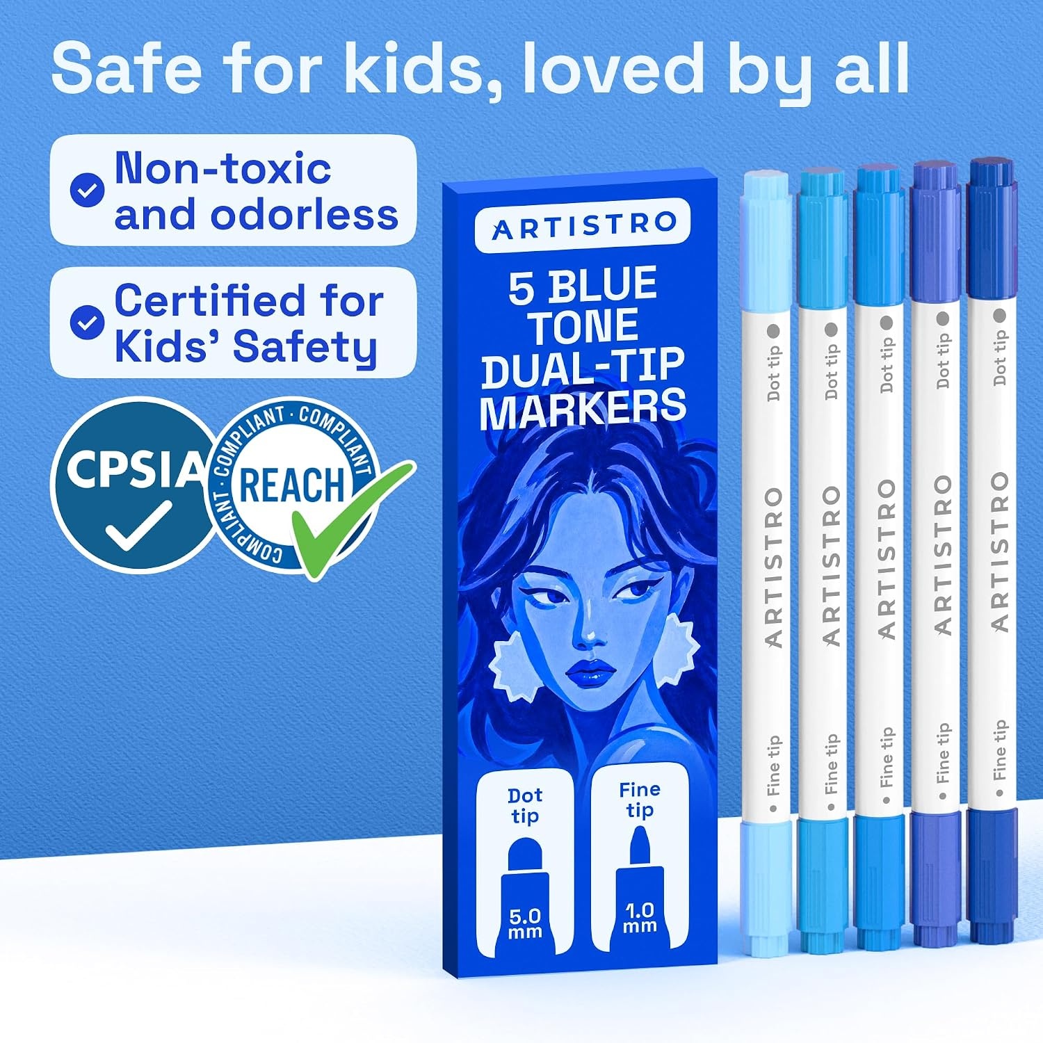 image:imageARTISTRO Black DualTip Acrylic Paint Marker Pens Set of 5Blue Tones