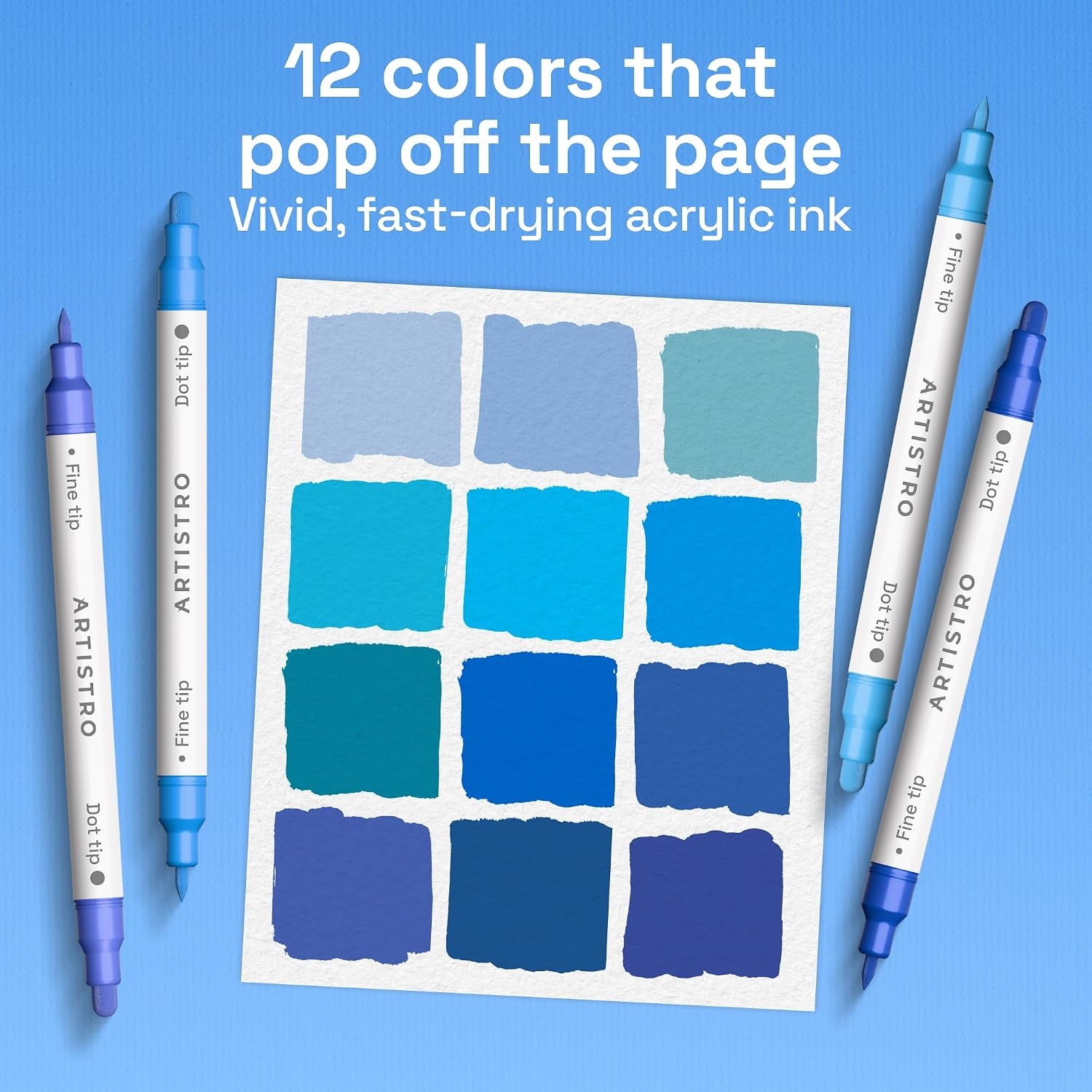 image:imageARTISTRO Black DualTip Acrylic Paint Marker Pens Set of 5Blue Tones