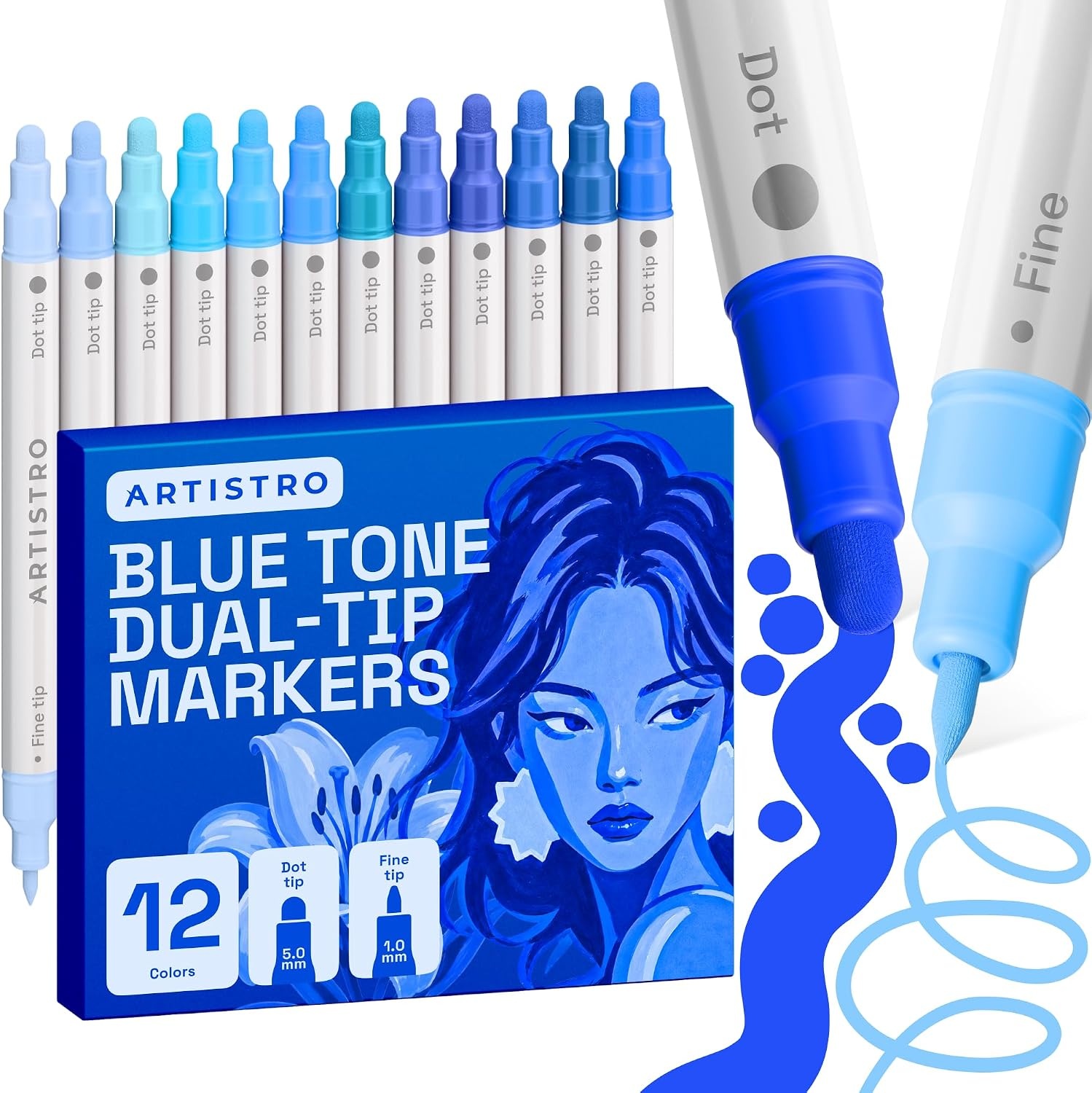 image:imageARTISTRO Black DualTip Acrylic Paint Marker Pens Set of 5Blue Tones