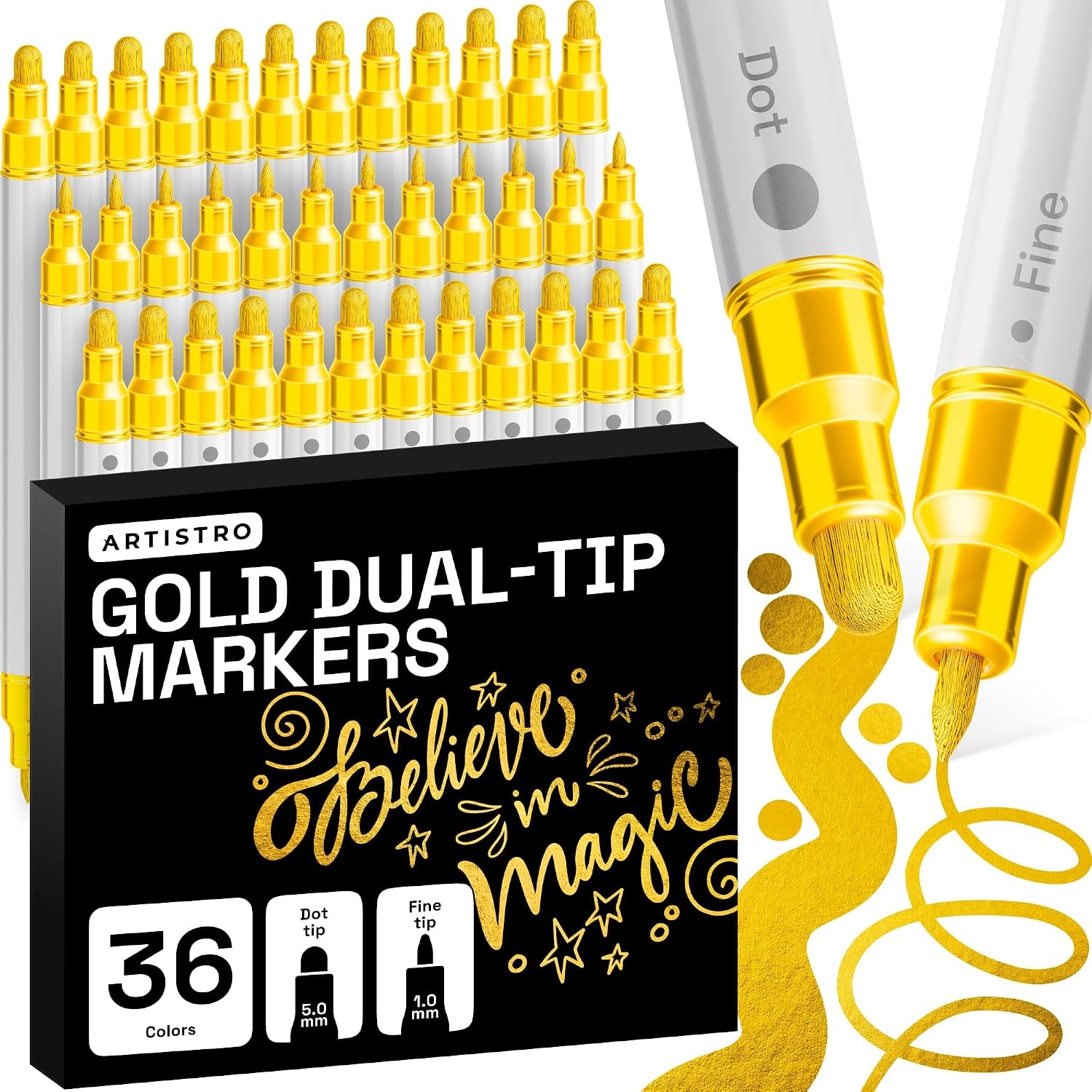 image:imageARTISTRO Black DualTip Acrylic Paint Marker Pens Set of 5Gold