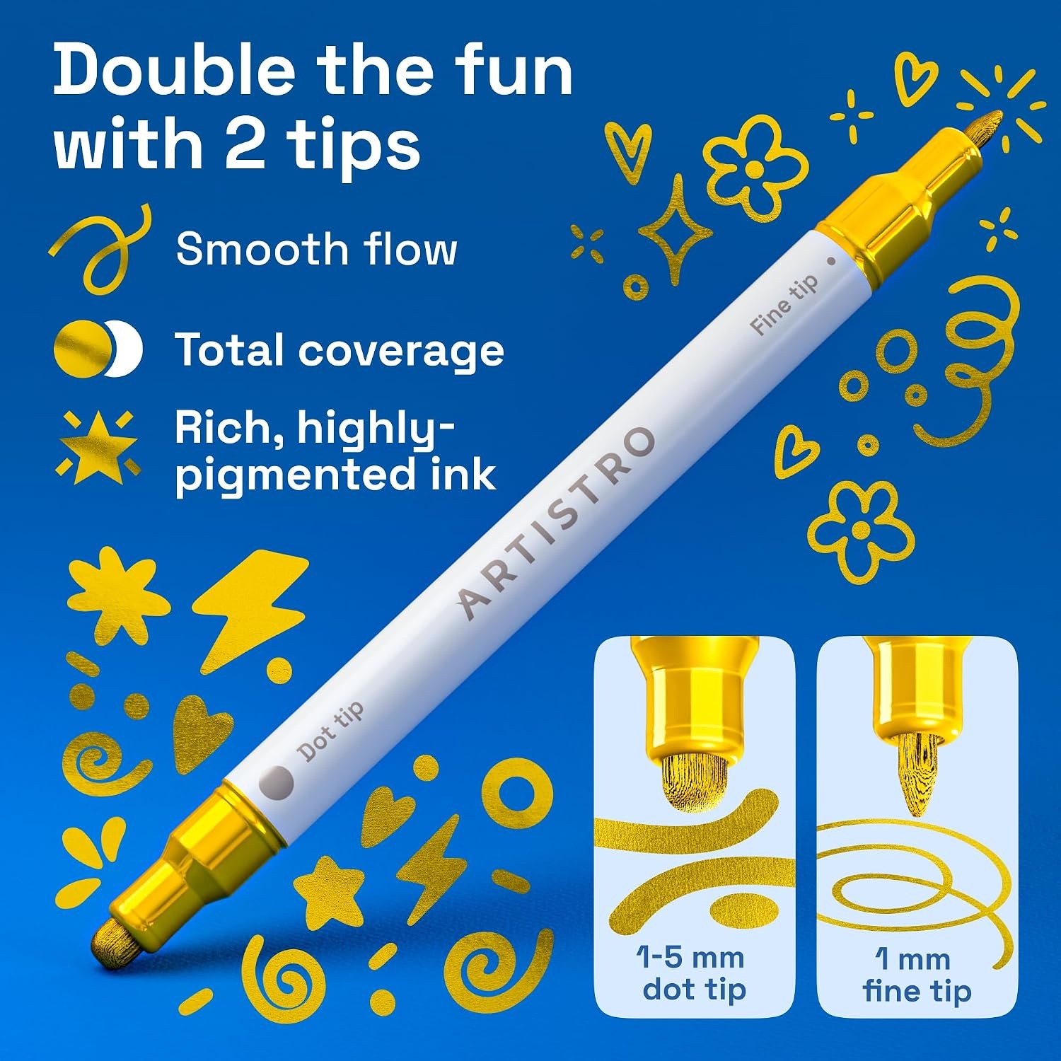 image:imageARTISTRO Black DualTip Acrylic Paint Marker Pens Set of 5Gold