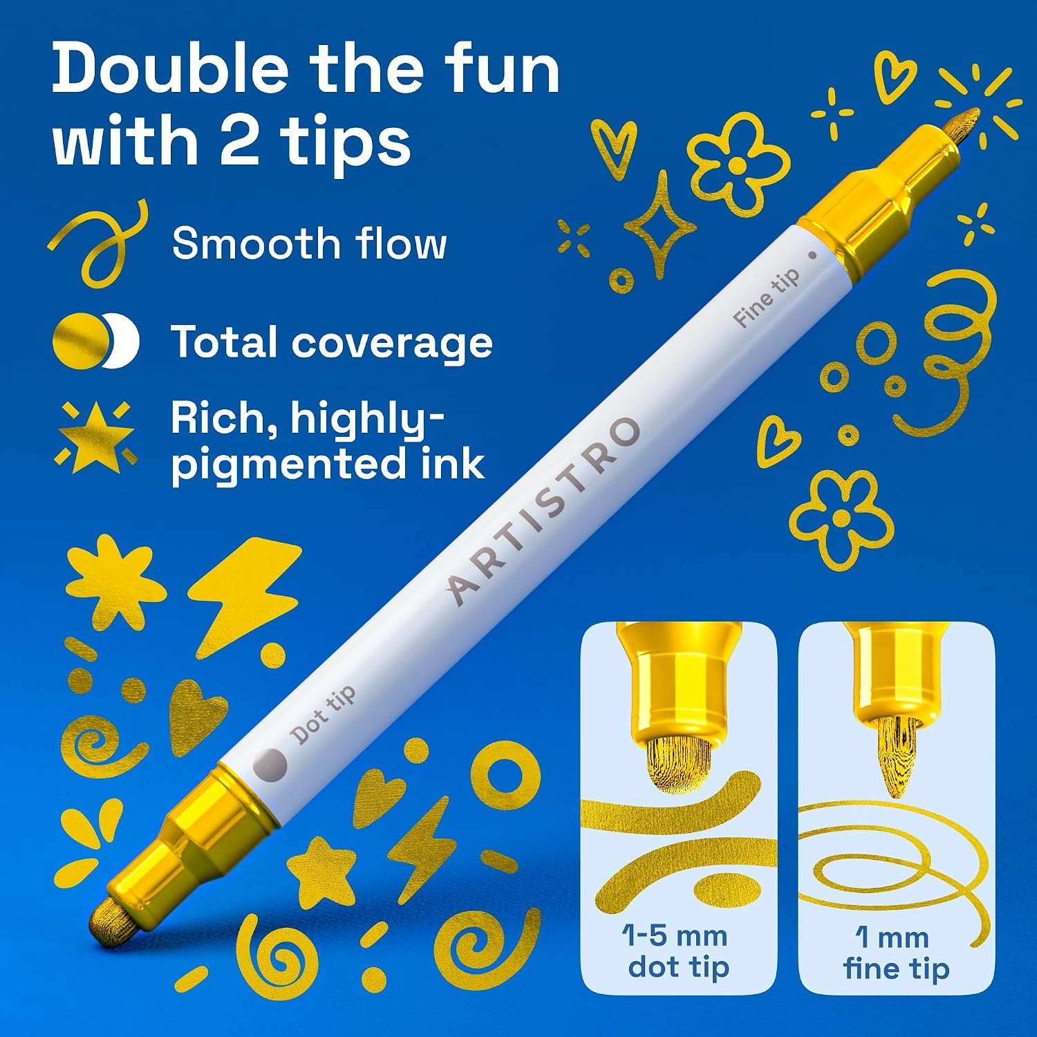 image:imageARTISTRO Black DualTip Acrylic Paint Marker Pens Set of 5Gold
