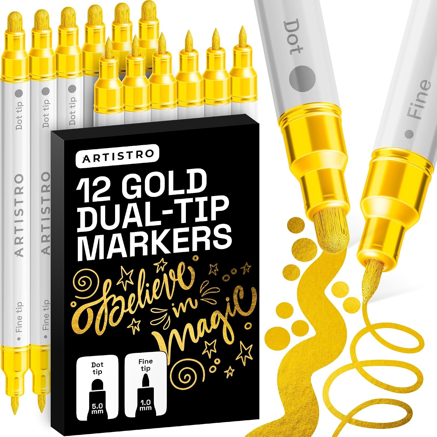image:imageARTISTRO Black DualTip Acrylic Paint Marker Pens Set of 5Gold