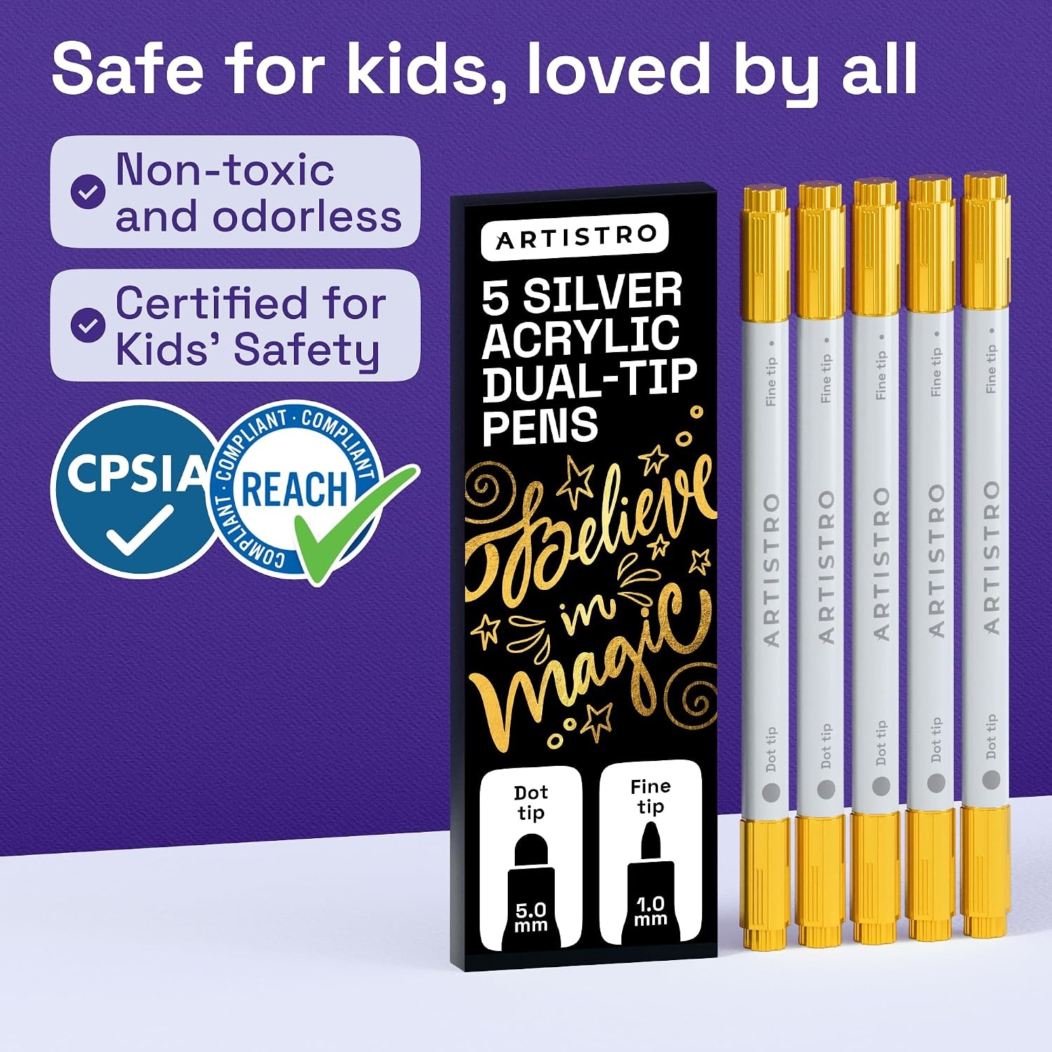 image:imageARTISTRO Black DualTip Acrylic Paint Marker Pens Set of 5Gold