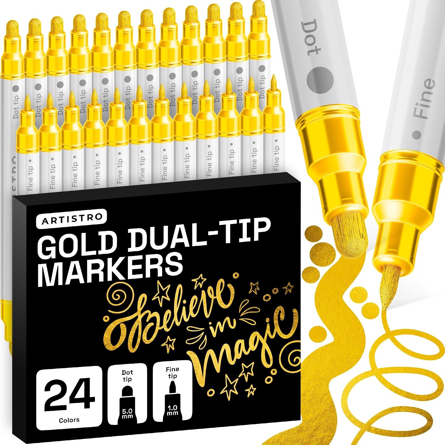 image:imageARTISTRO Black DualTip Acrylic Paint Marker Pens Set of 5Gold