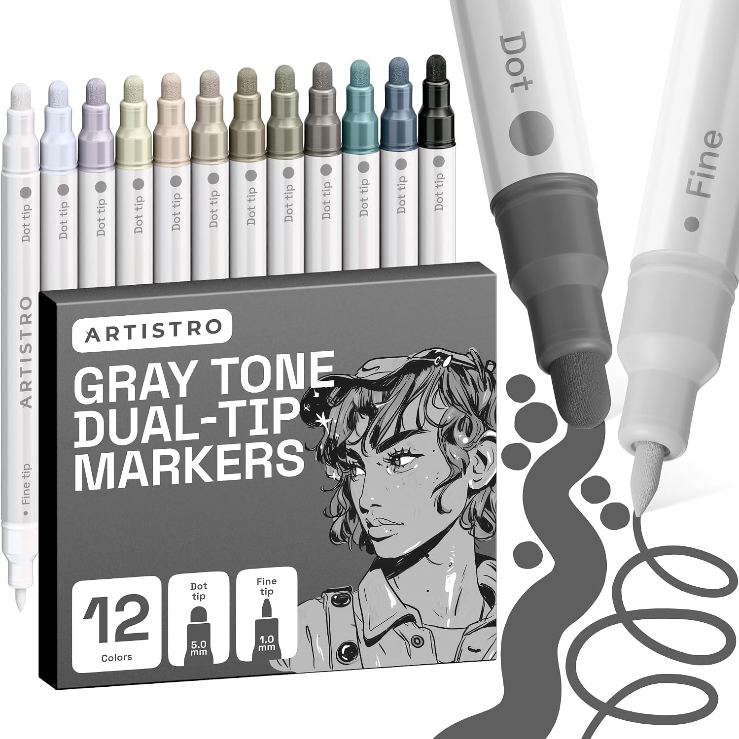 image:imageARTISTRO Black DualTip Acrylic Paint Marker Pens Set of 5Gray Tones