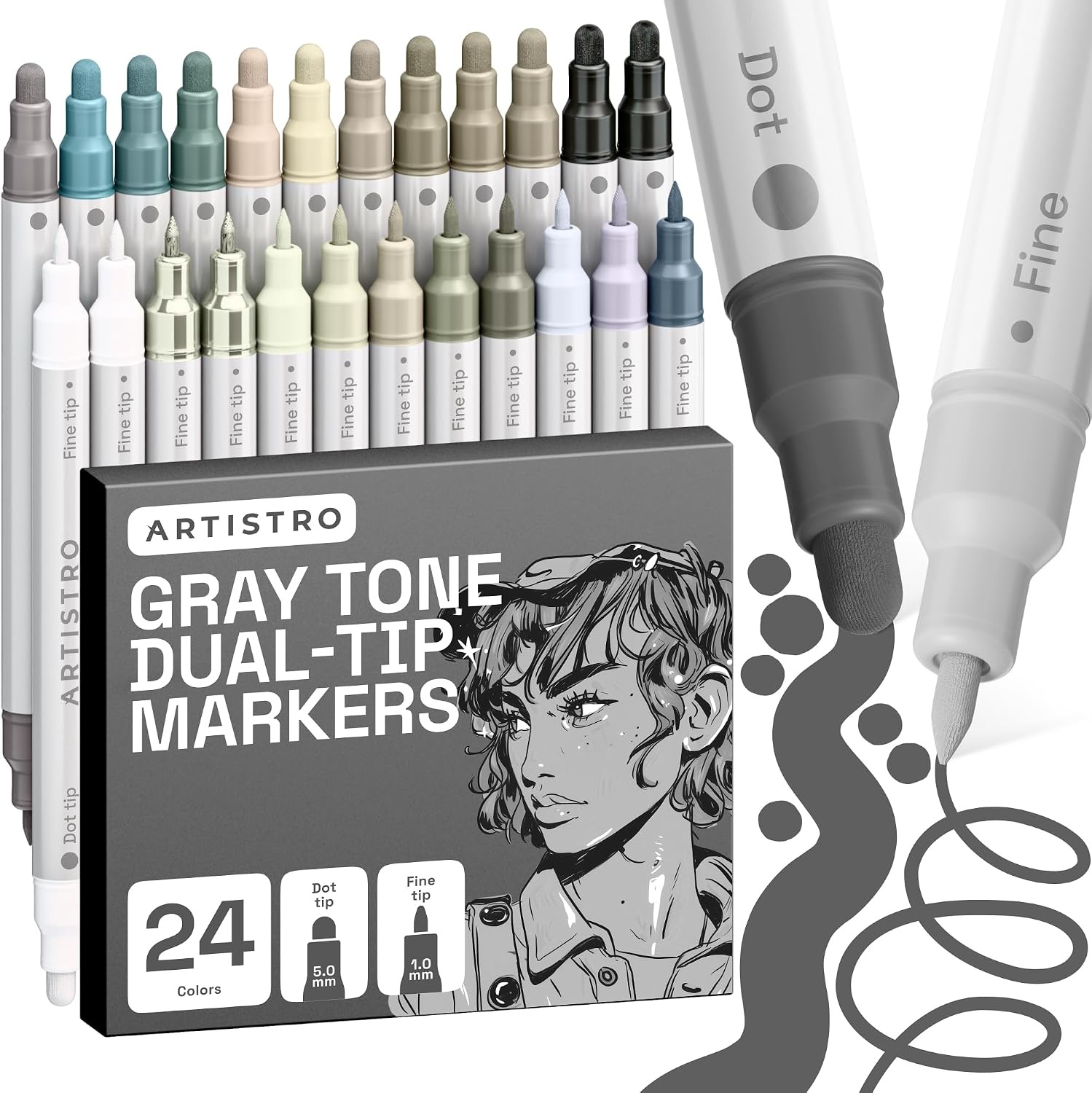 image:imageARTISTRO Black DualTip Acrylic Paint Marker Pens Set of 5Gray Tones