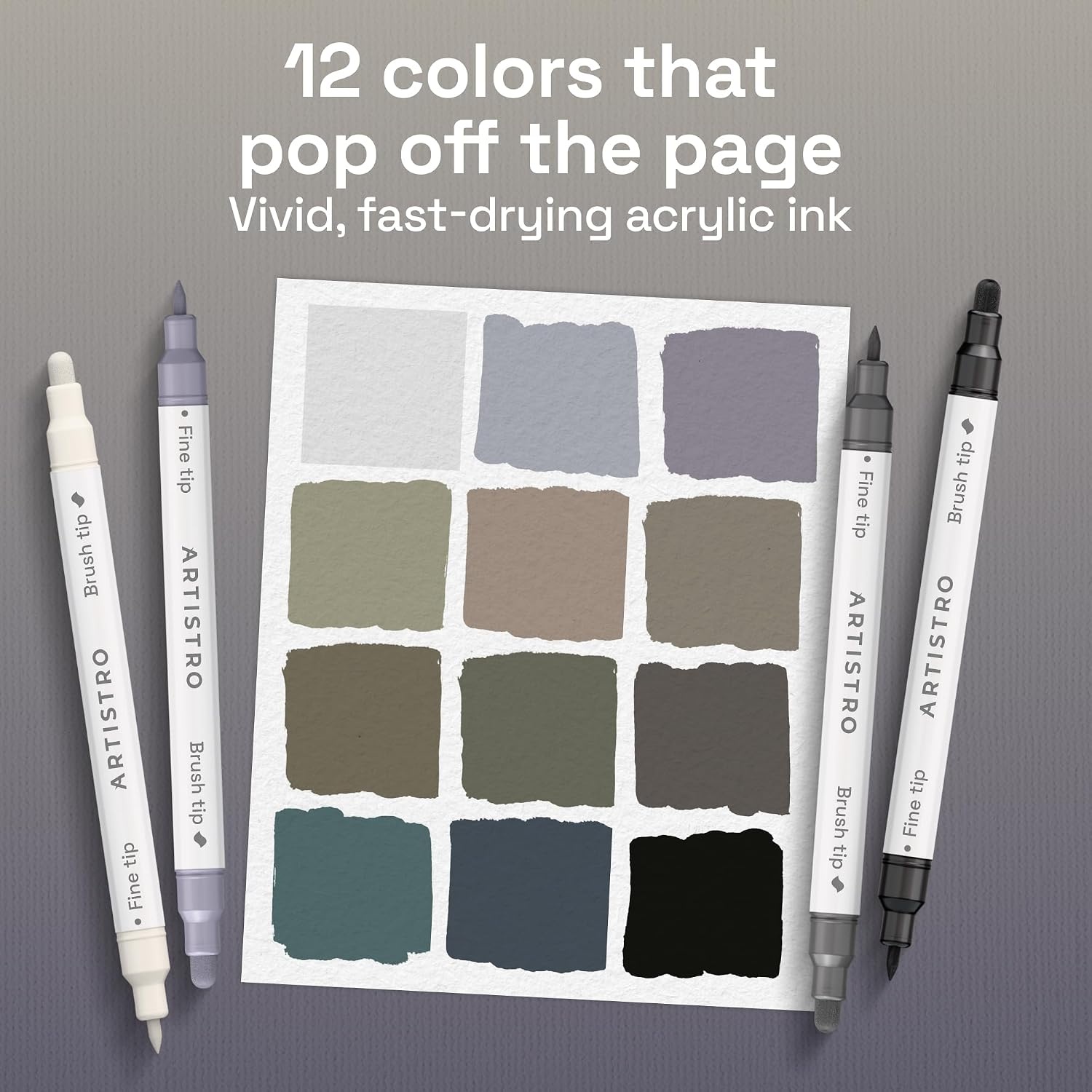 image:imageARTISTRO Black DualTip Acrylic Paint Marker Pens Set of 5Gray Tones