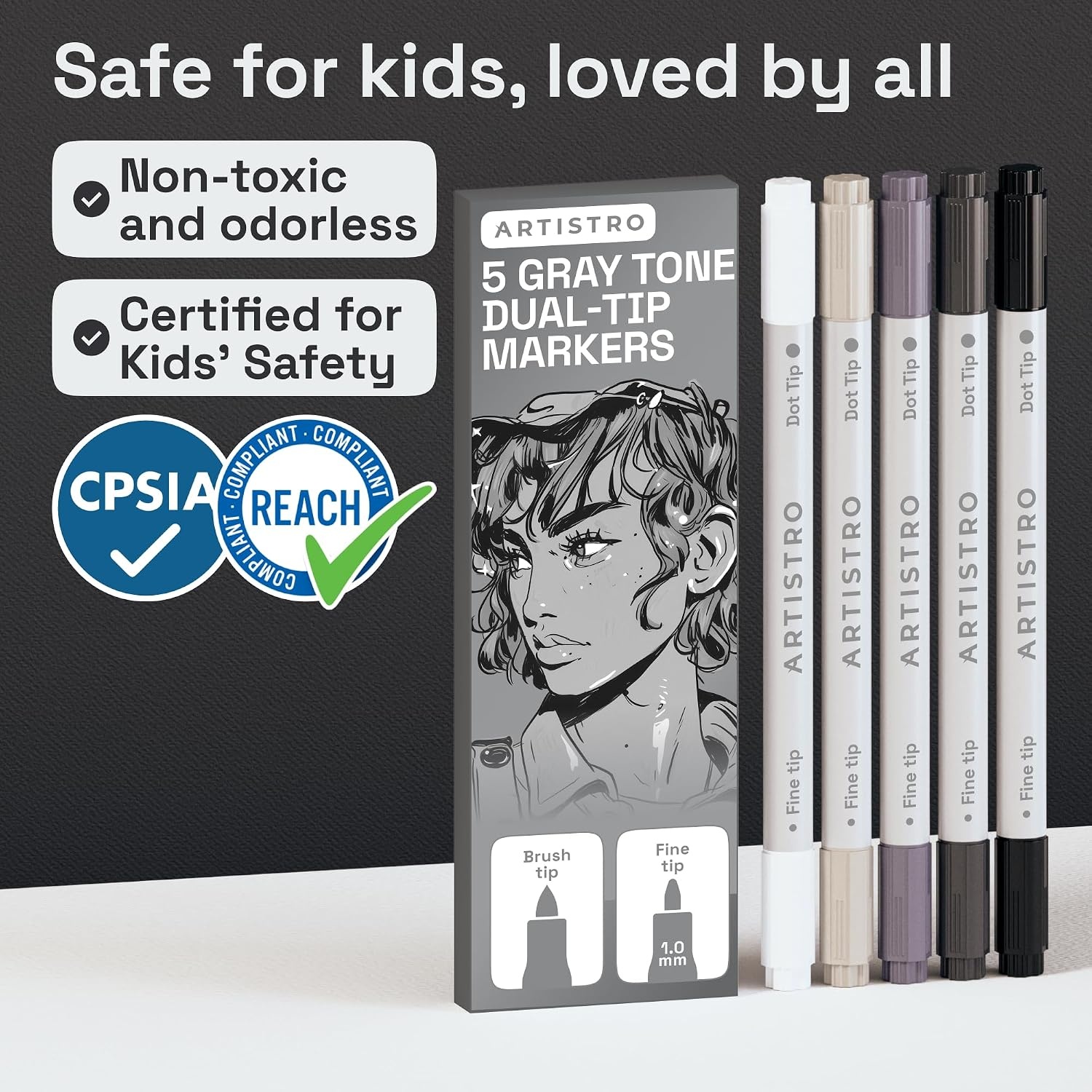 image:imageARTISTRO Black DualTip Acrylic Paint Marker Pens Set of 5Gray Tones