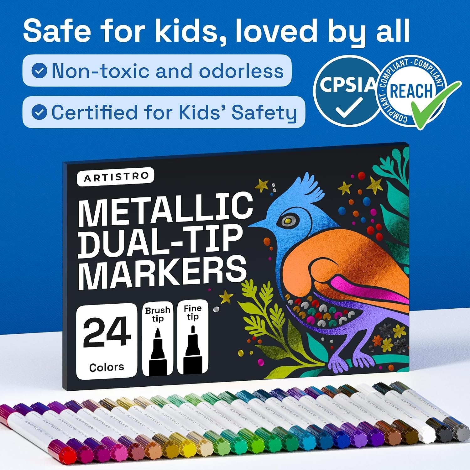 image:imageARTISTRO Black DualTip Acrylic Paint Marker Pens Set of 5Metallic
