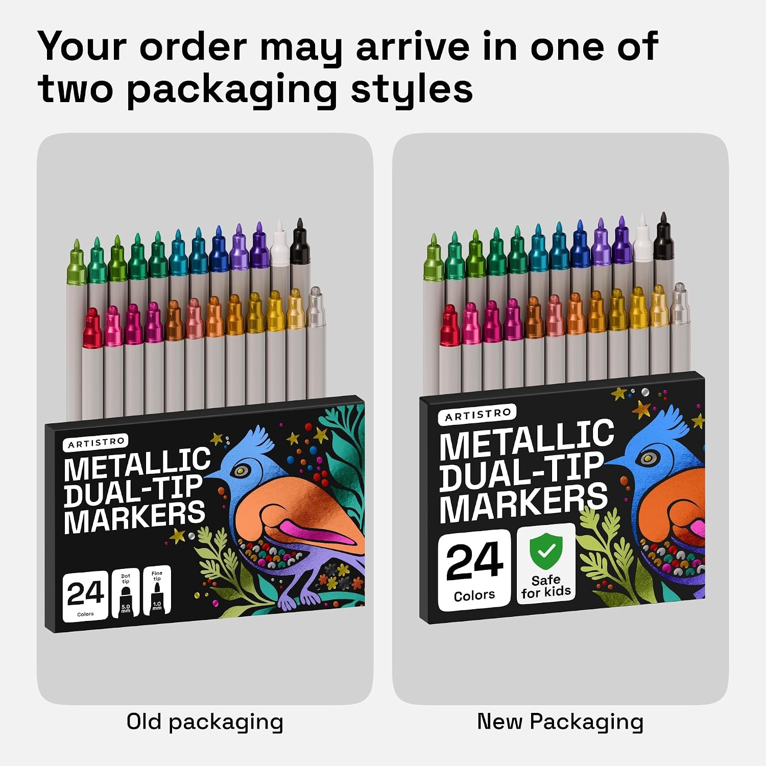 image:imageARTISTRO Black DualTip Acrylic Paint Marker Pens Set of 5Metallic