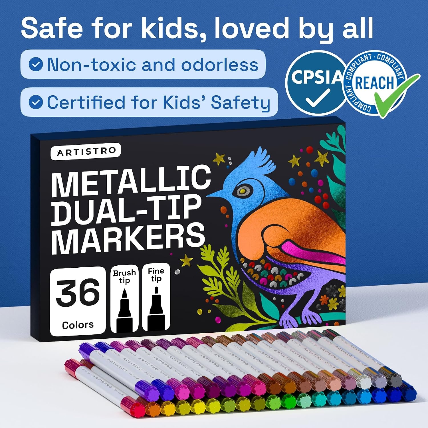 image:imageARTISTRO Black DualTip Acrylic Paint Marker Pens Set of 5Metallic