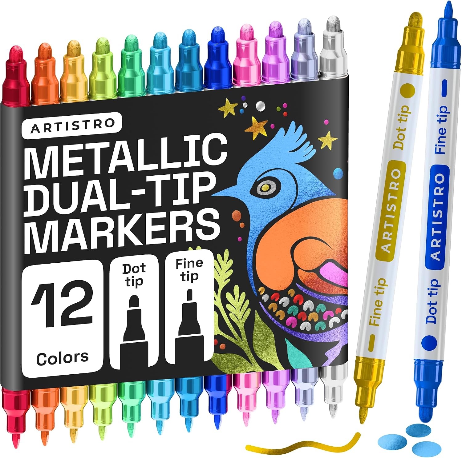 image:imageARTISTRO Black DualTip Acrylic Paint Marker Pens Set of 5Metallic