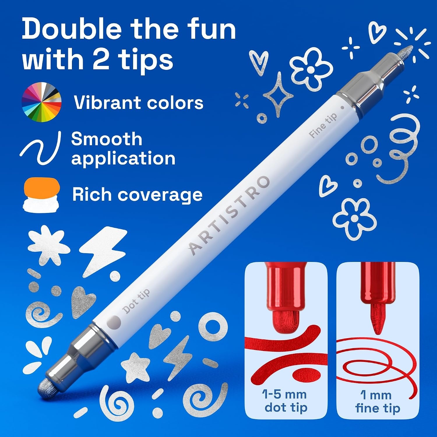 image:imageARTISTRO Black DualTip Acrylic Paint Marker Pens Set of 5Metallic