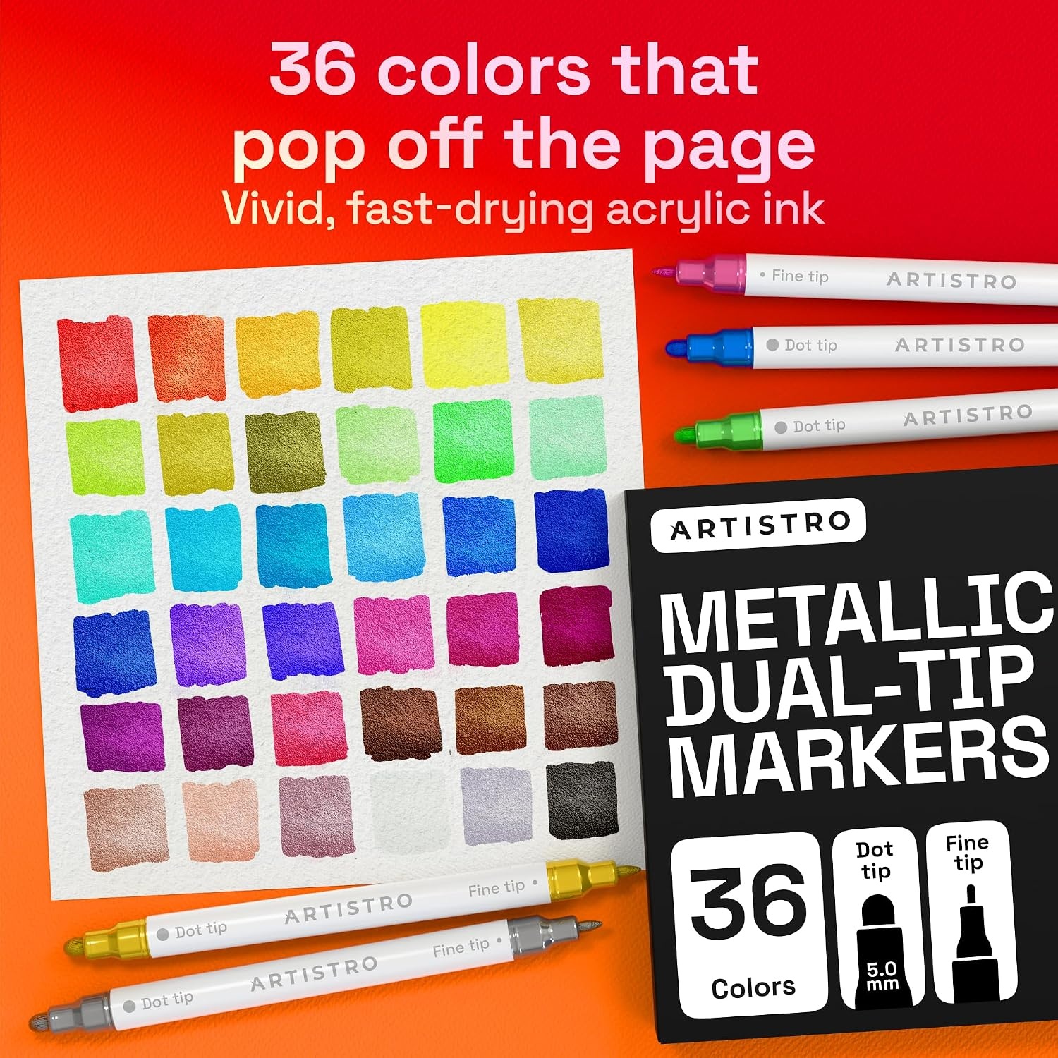 image:imageARTISTRO Black DualTip Acrylic Paint Marker Pens Set of 5Metallic