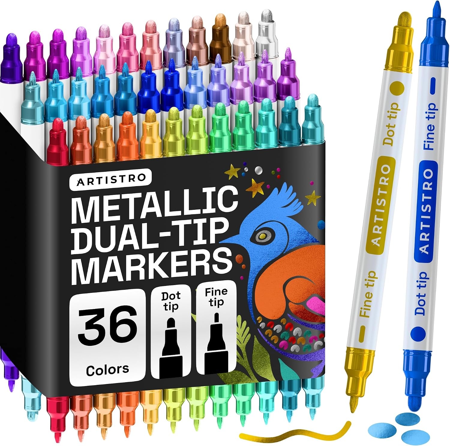 image:imageARTISTRO Black DualTip Acrylic Paint Marker Pens Set of 5Metallic