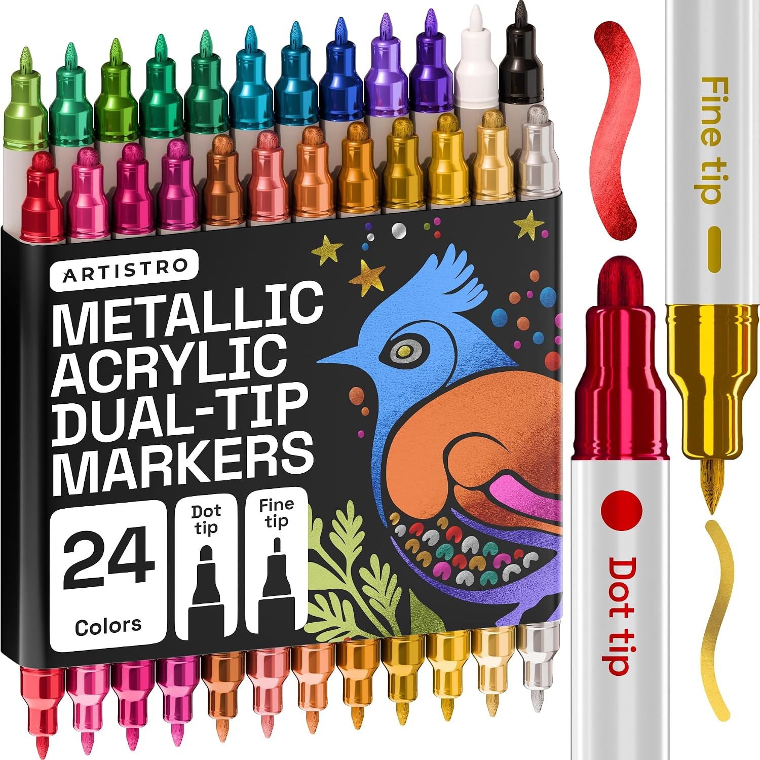 image:imageARTISTRO Black DualTip Acrylic Paint Marker Pens Set of 5Metallic