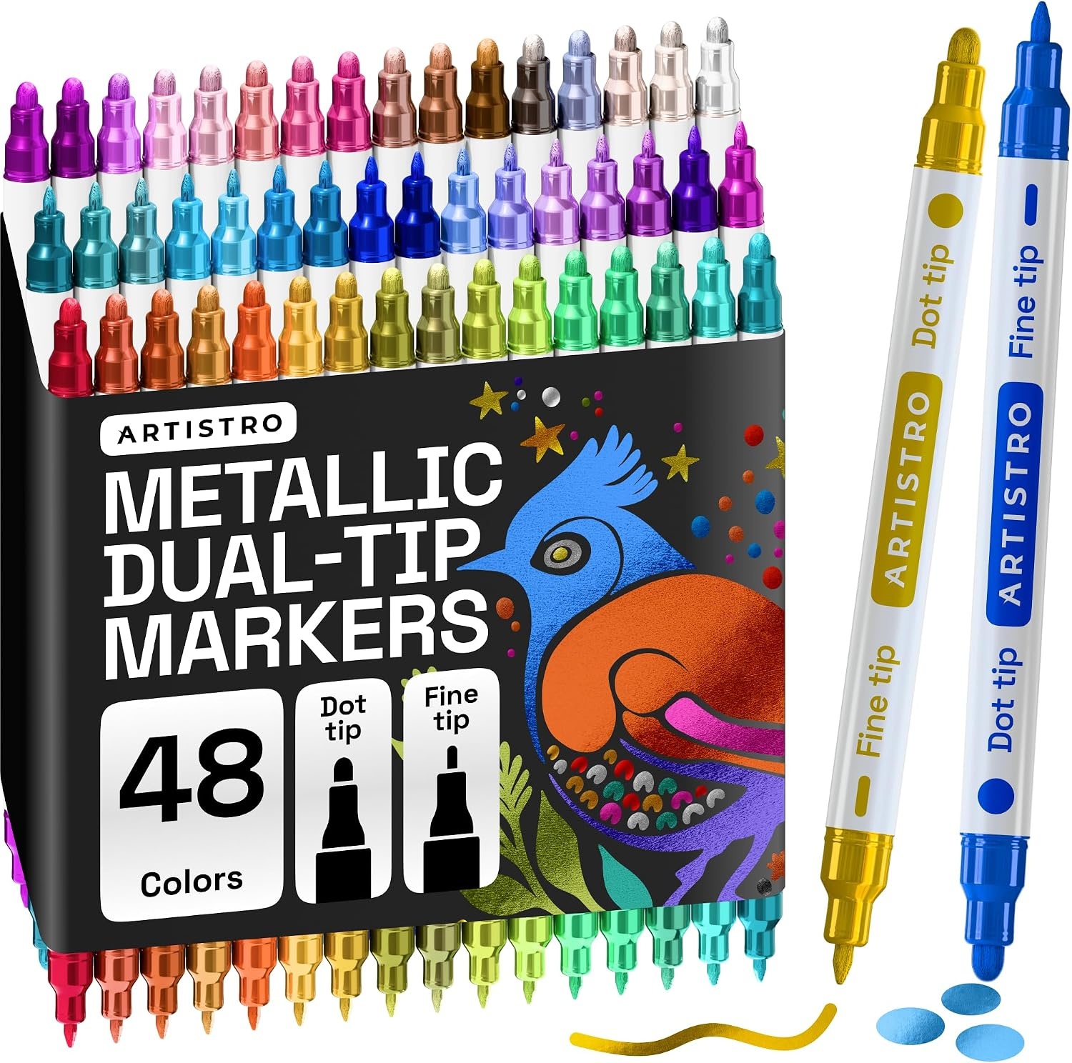 image:imageARTISTRO Black DualTip Acrylic Paint Marker Pens Set of 5Metallic
