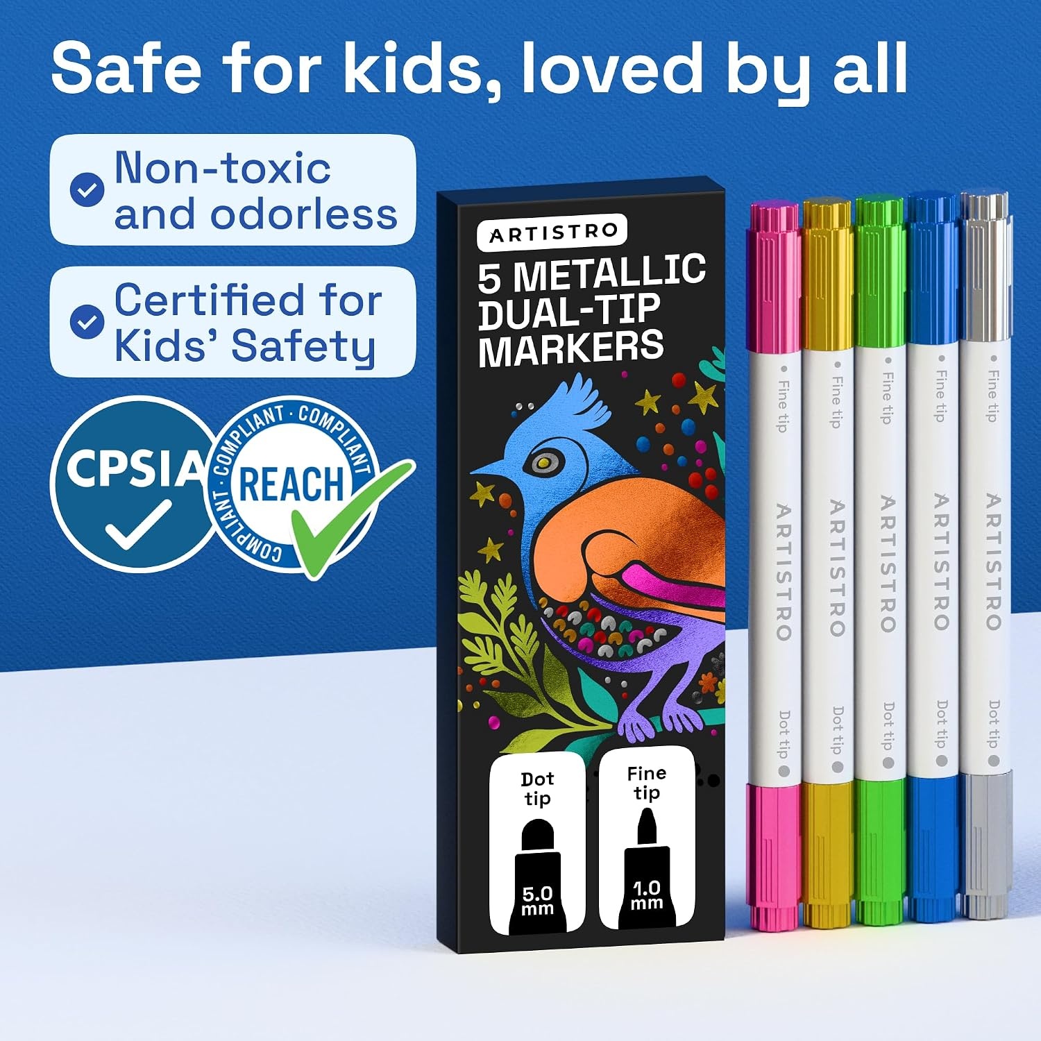 image:imageARTISTRO Black DualTip Acrylic Paint Marker Pens Set of 5Metallic