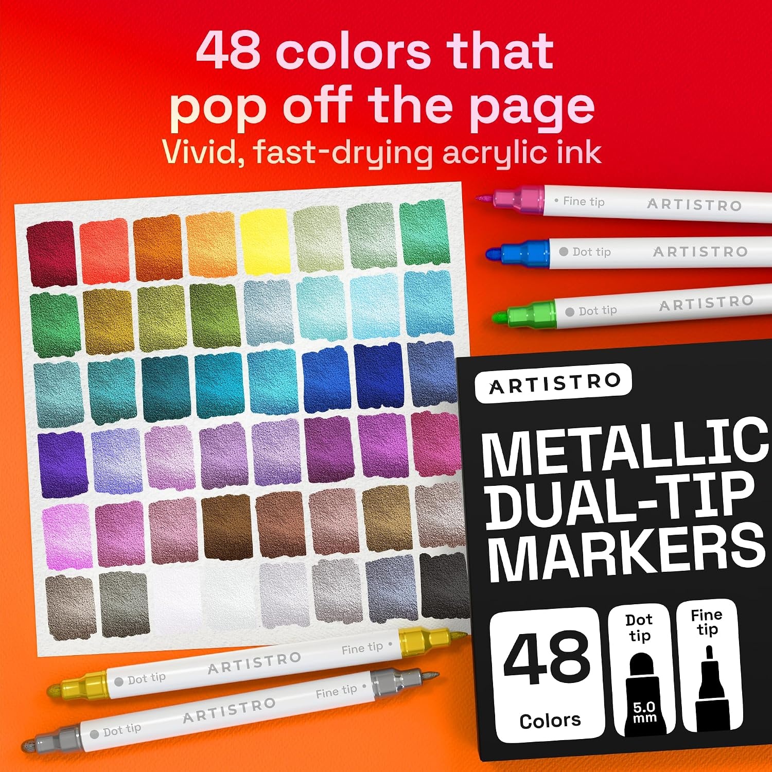 image:imageARTISTRO Black DualTip Acrylic Paint Marker Pens Set of 5Metallic