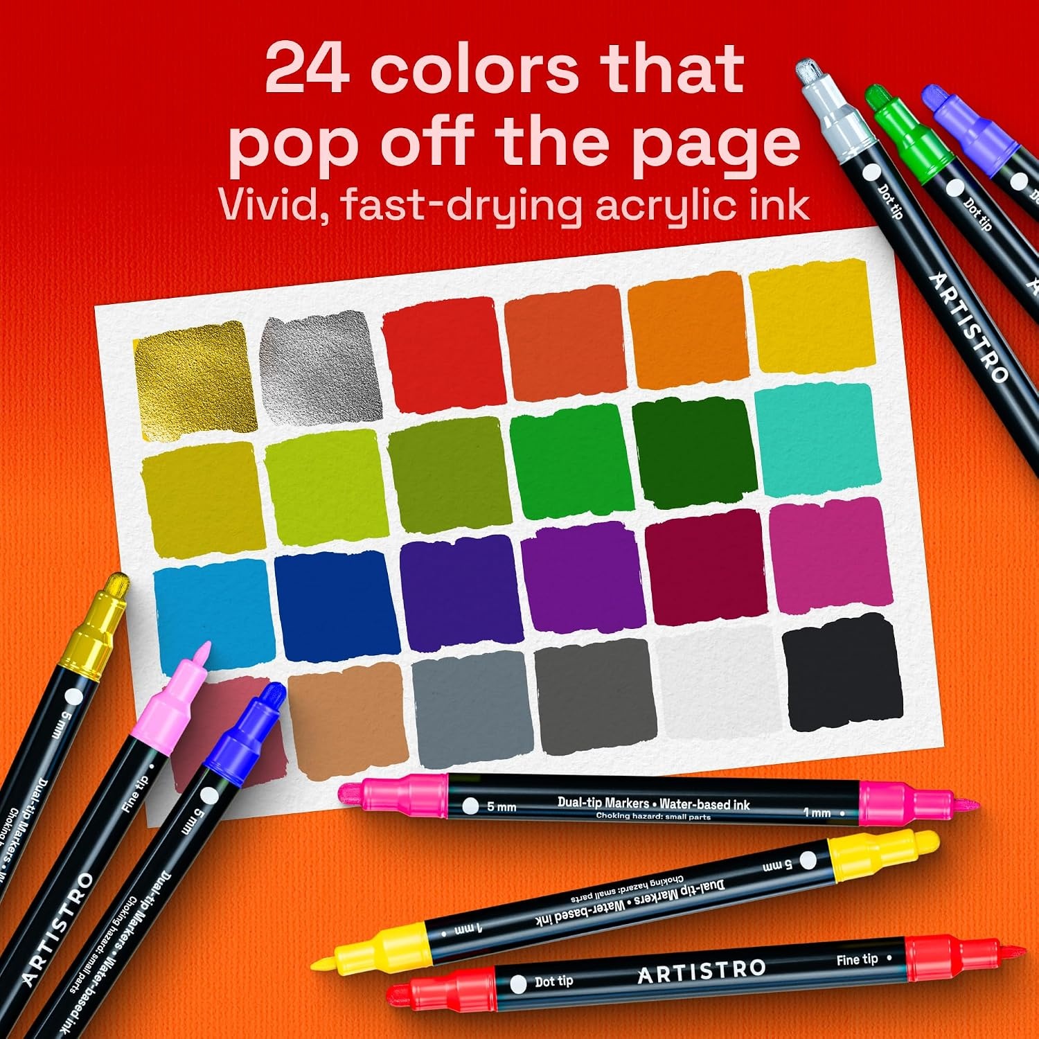 image:imageARTISTRO Black DualTip Acrylic Paint Marker Pens Set of 5Mixed Colors