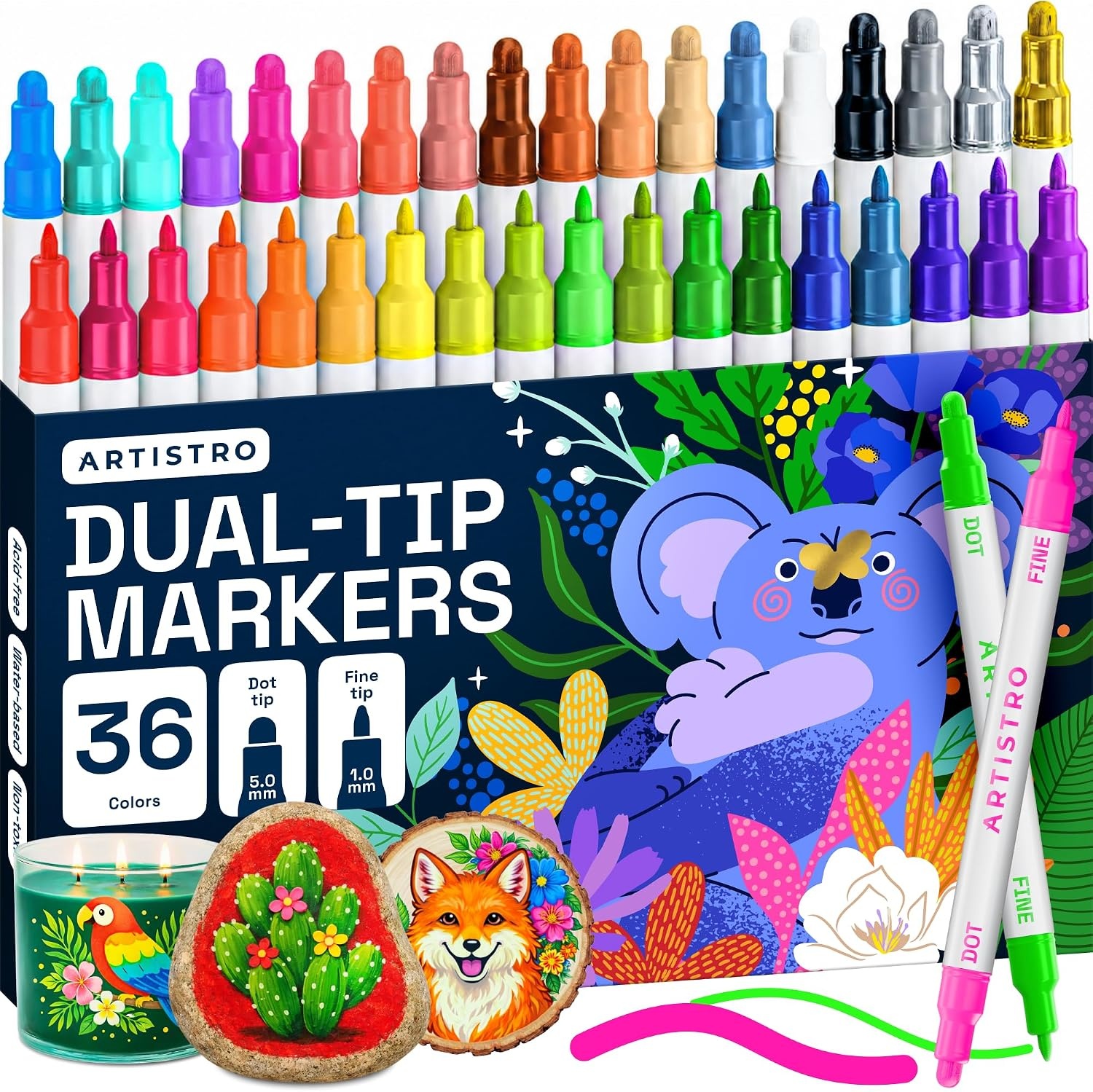 image:imageARTISTRO Black DualTip Acrylic Paint Marker Pens Set of 5Mixed Colors