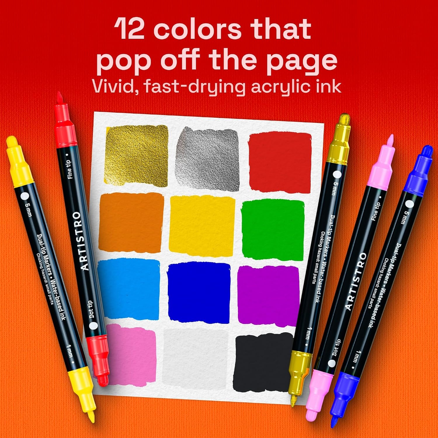 image:imageARTISTRO Black DualTip Acrylic Paint Marker Pens  Set of 5Multicolor