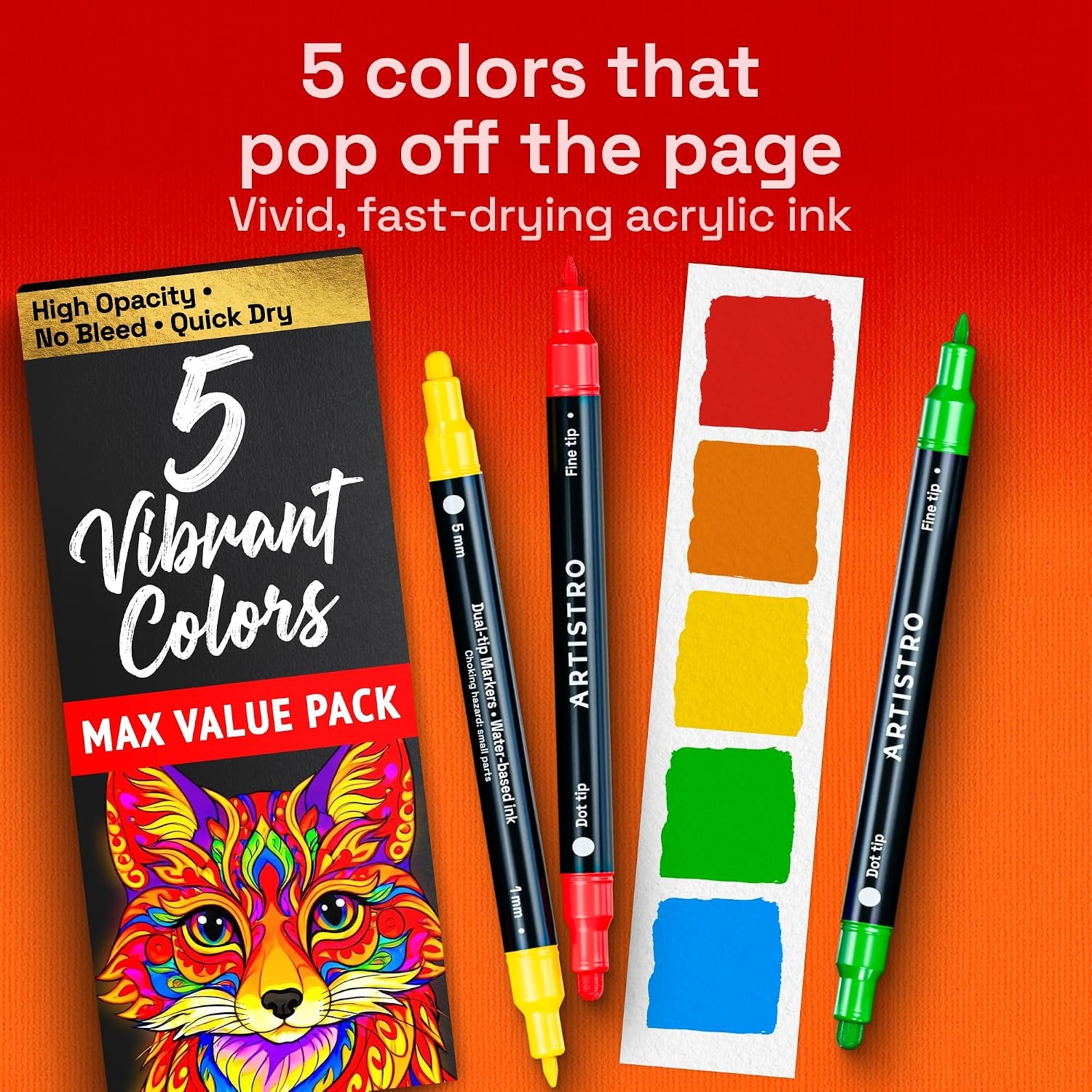 image:imageARTISTRO Black DualTip Acrylic Paint Marker Pens  Set of 5Multicolor