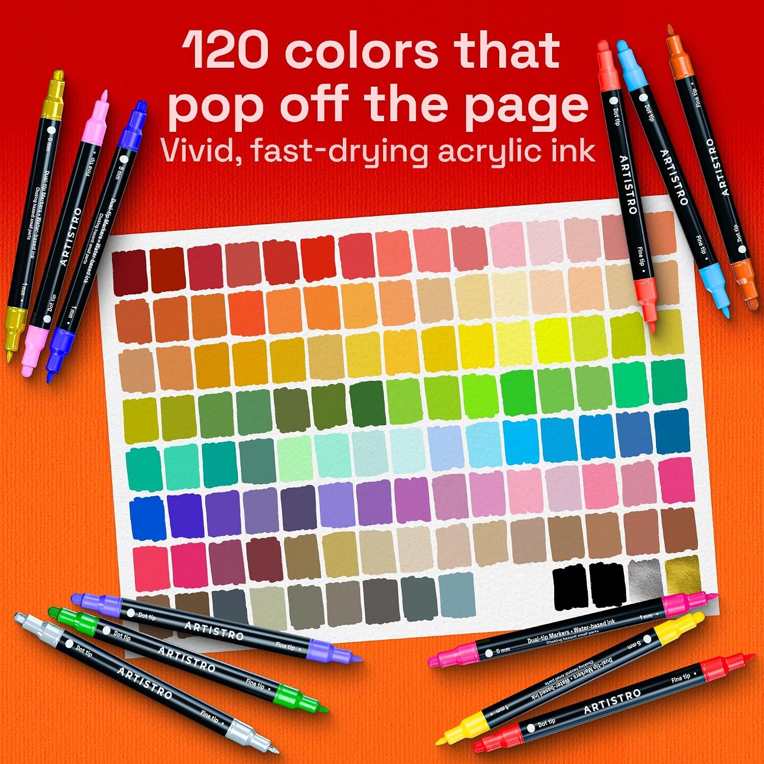 image:imageARTISTRO Black DualTip Acrylic Paint Marker Pens  Set of 5Multicolor