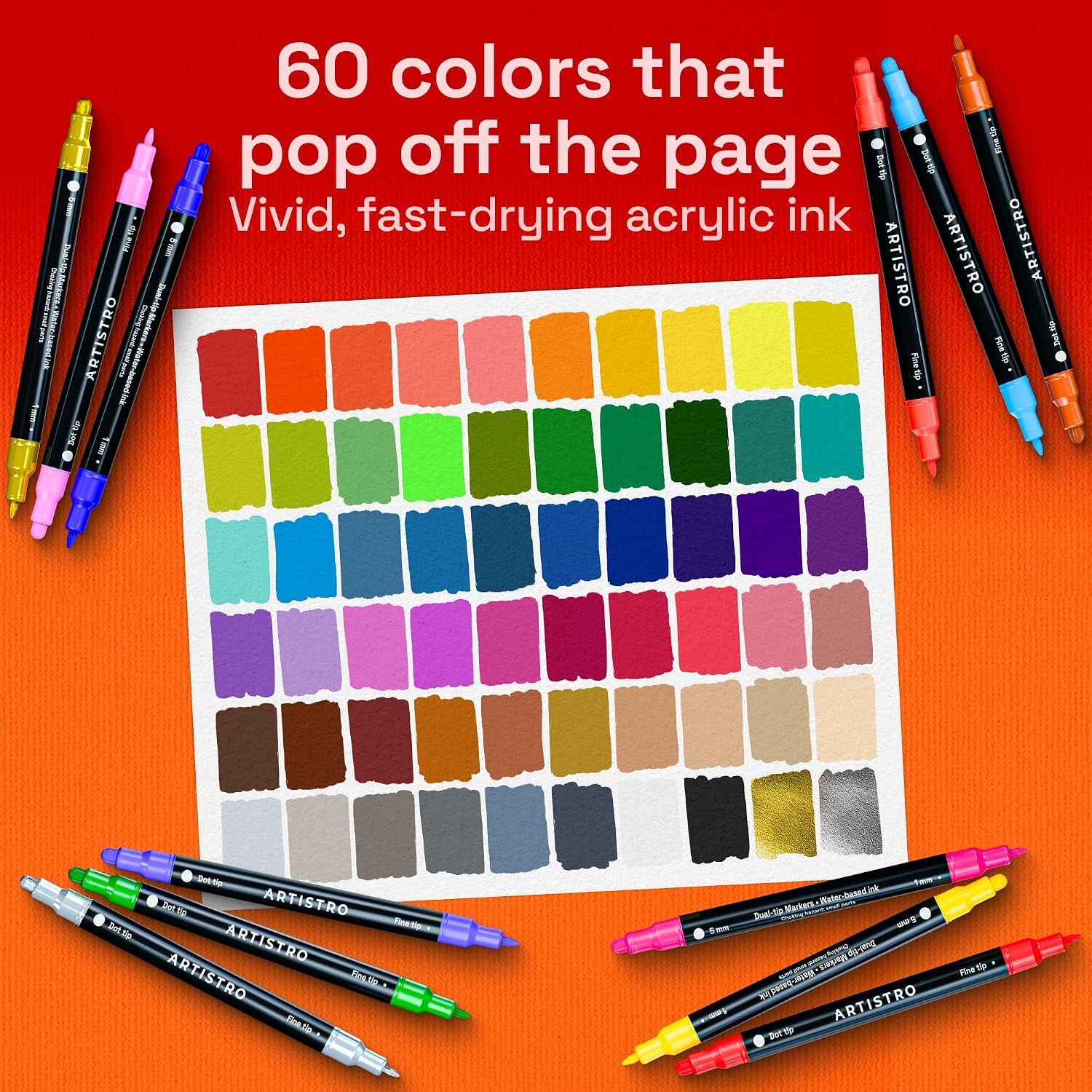 image:imageARTISTRO Black DualTip Acrylic Paint Marker Pens  Set of 5Multicolor