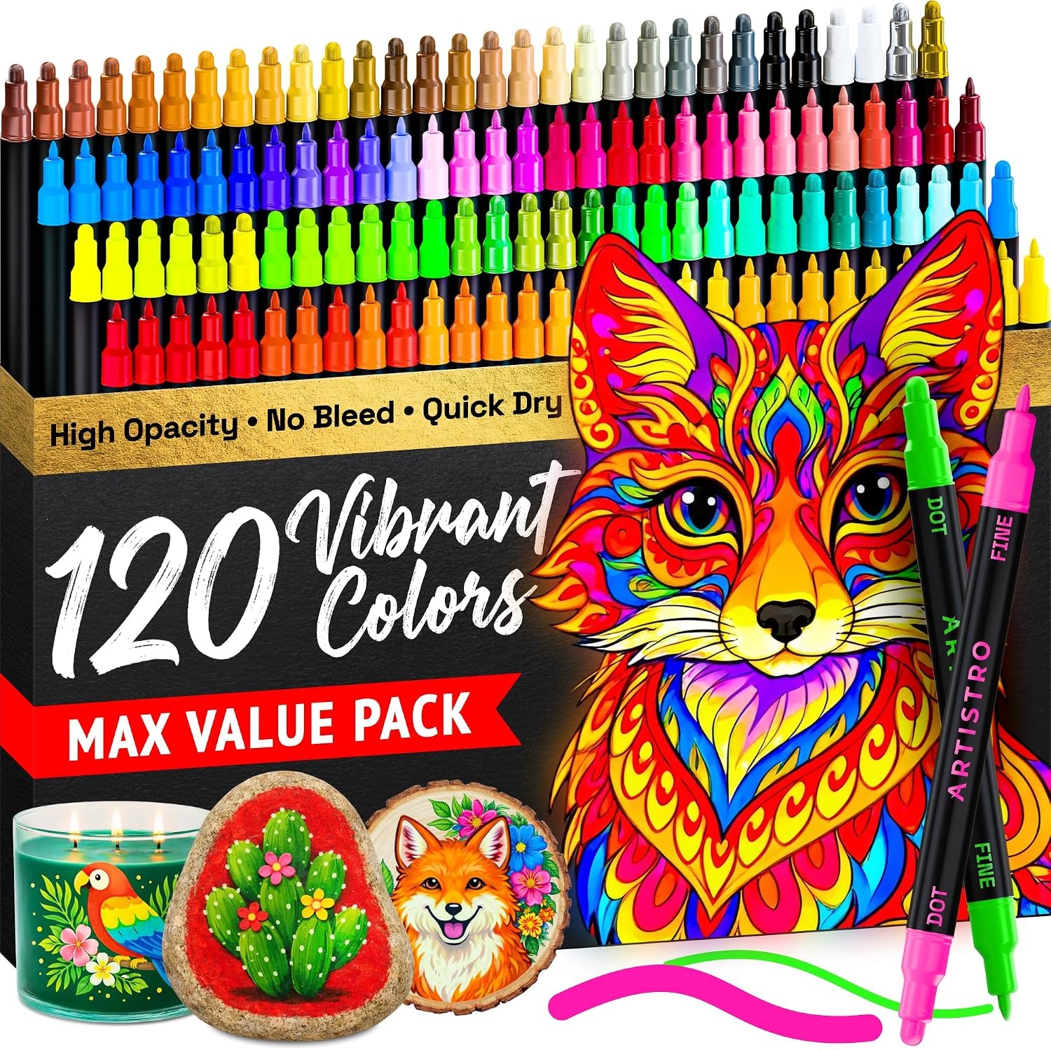image:imageARTISTRO Black DualTip Acrylic Paint Marker Pens  Set of 5Multicolor