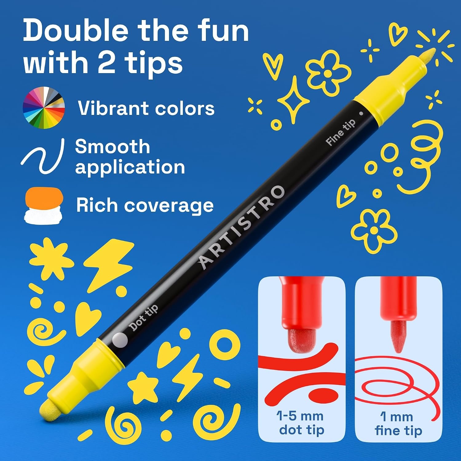 image:imageARTISTRO Black DualTip Acrylic Paint Marker Pens  Set of 5Multicolor