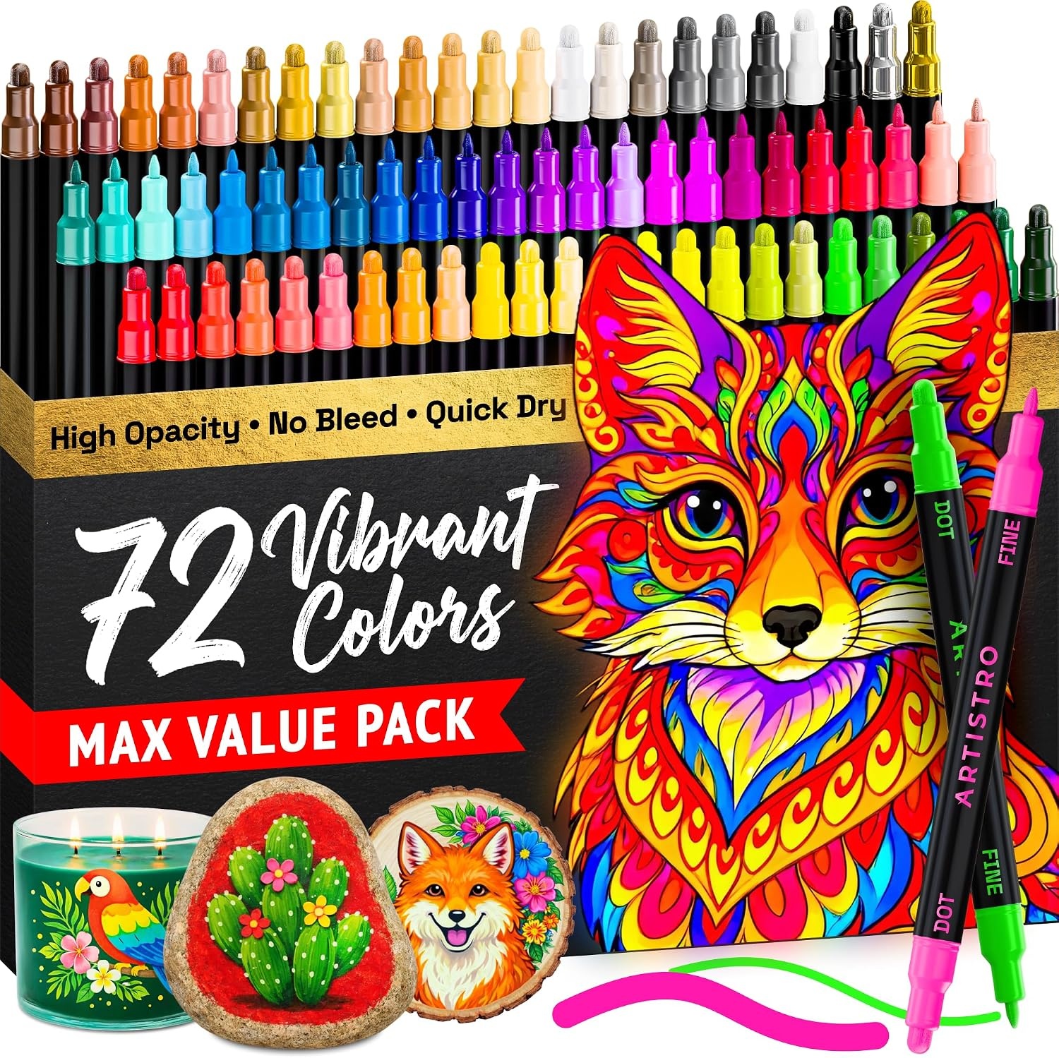 image:imageARTISTRO Black DualTip Acrylic Paint Marker Pens  Set of 5Multicolor