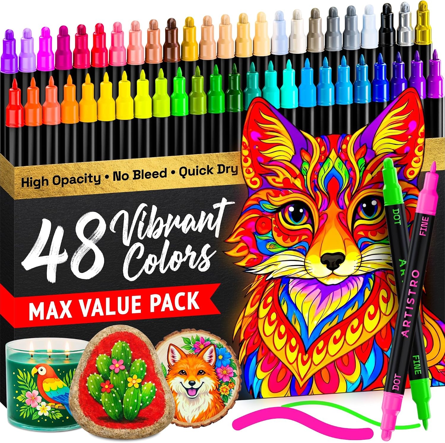 image:imageARTISTRO Black DualTip Acrylic Paint Marker Pens  Set of 5Multicolor