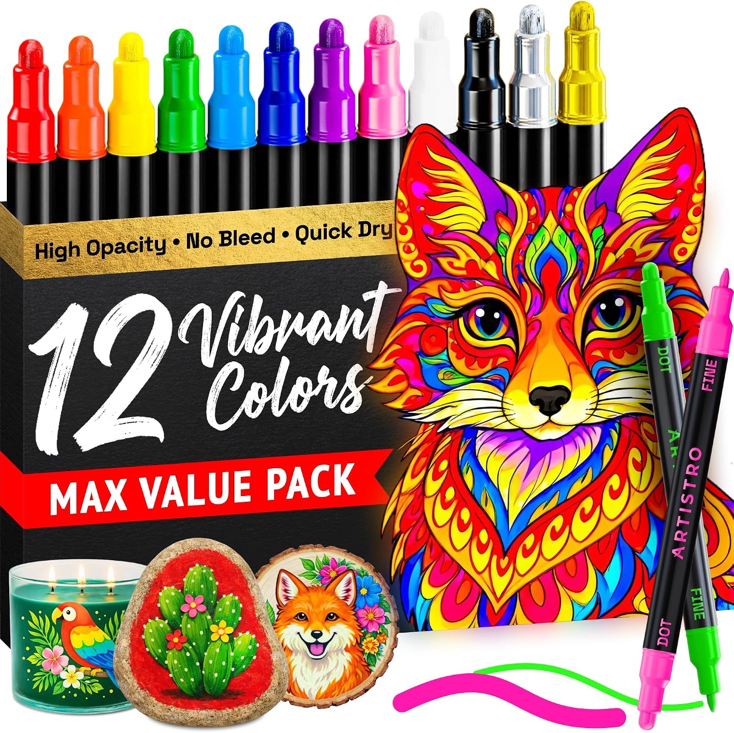 image:imageARTISTRO Black DualTip Acrylic Paint Marker Pens  Set of 5Multicolor