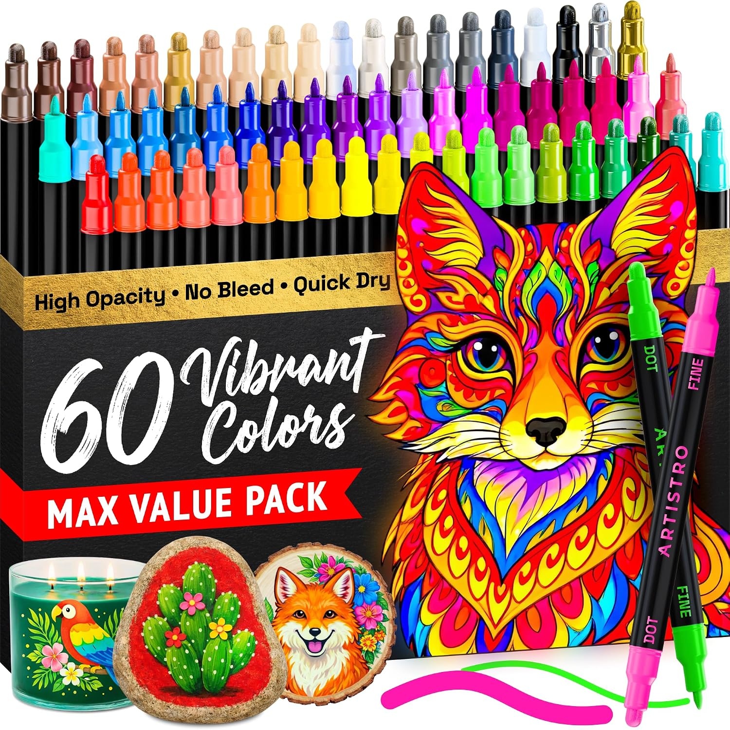 image:imageARTISTRO Black DualTip Acrylic Paint Marker Pens  Set of 5Multicolor