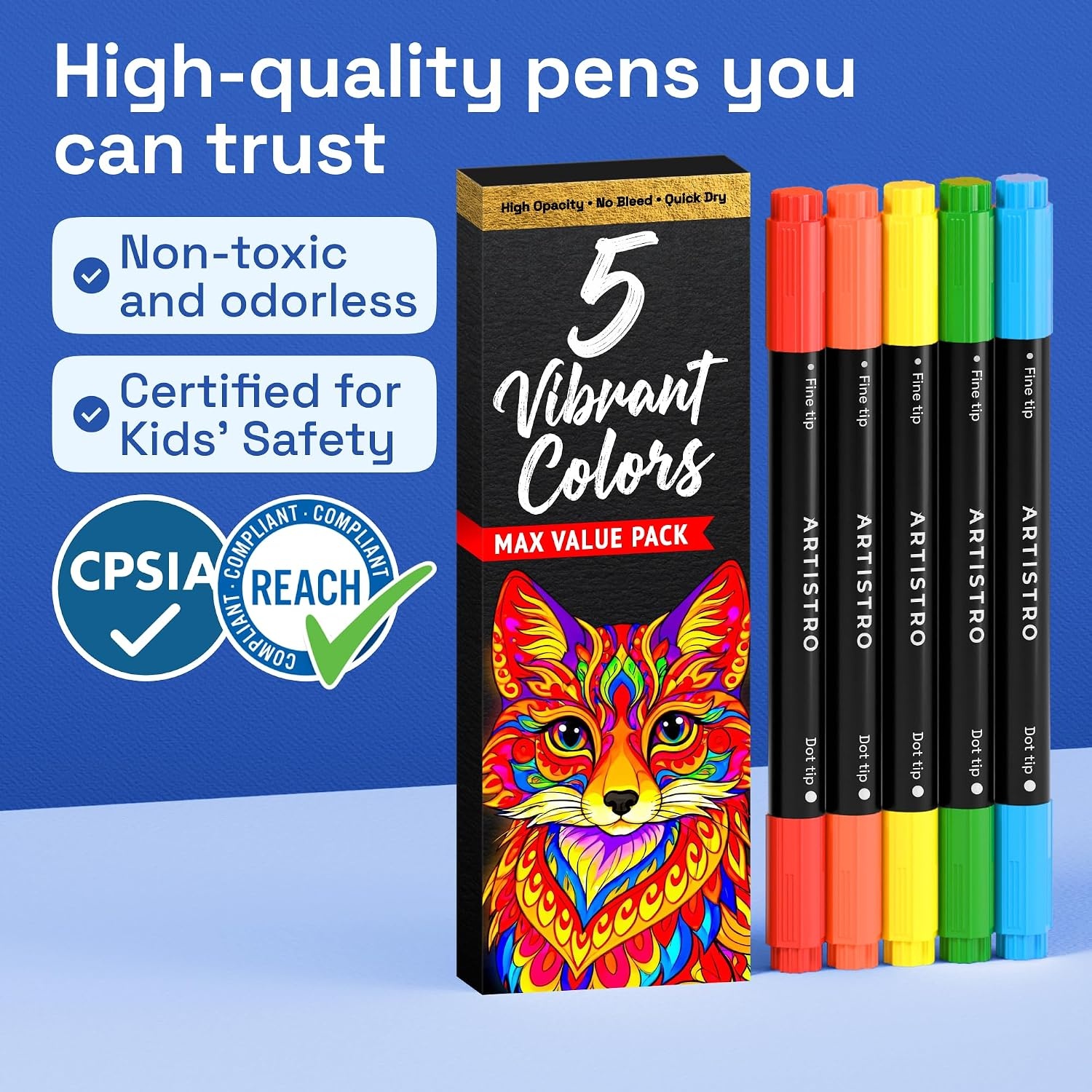 image:imageARTISTRO Black DualTip Acrylic Paint Marker Pens  Set of 5Multicolor