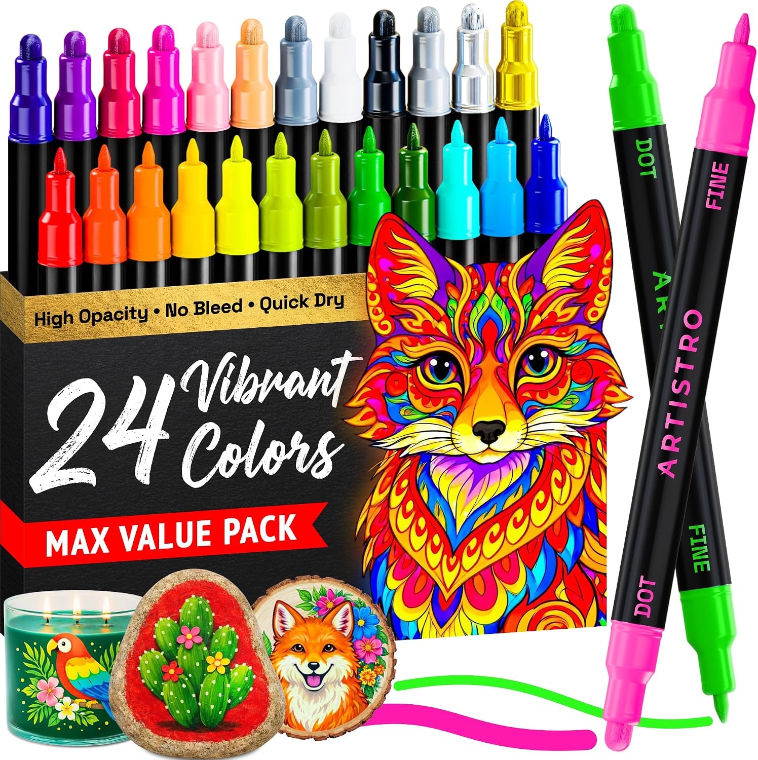 image:imageARTISTRO Black DualTip Acrylic Paint Marker Pens  Set of 5Multicolor