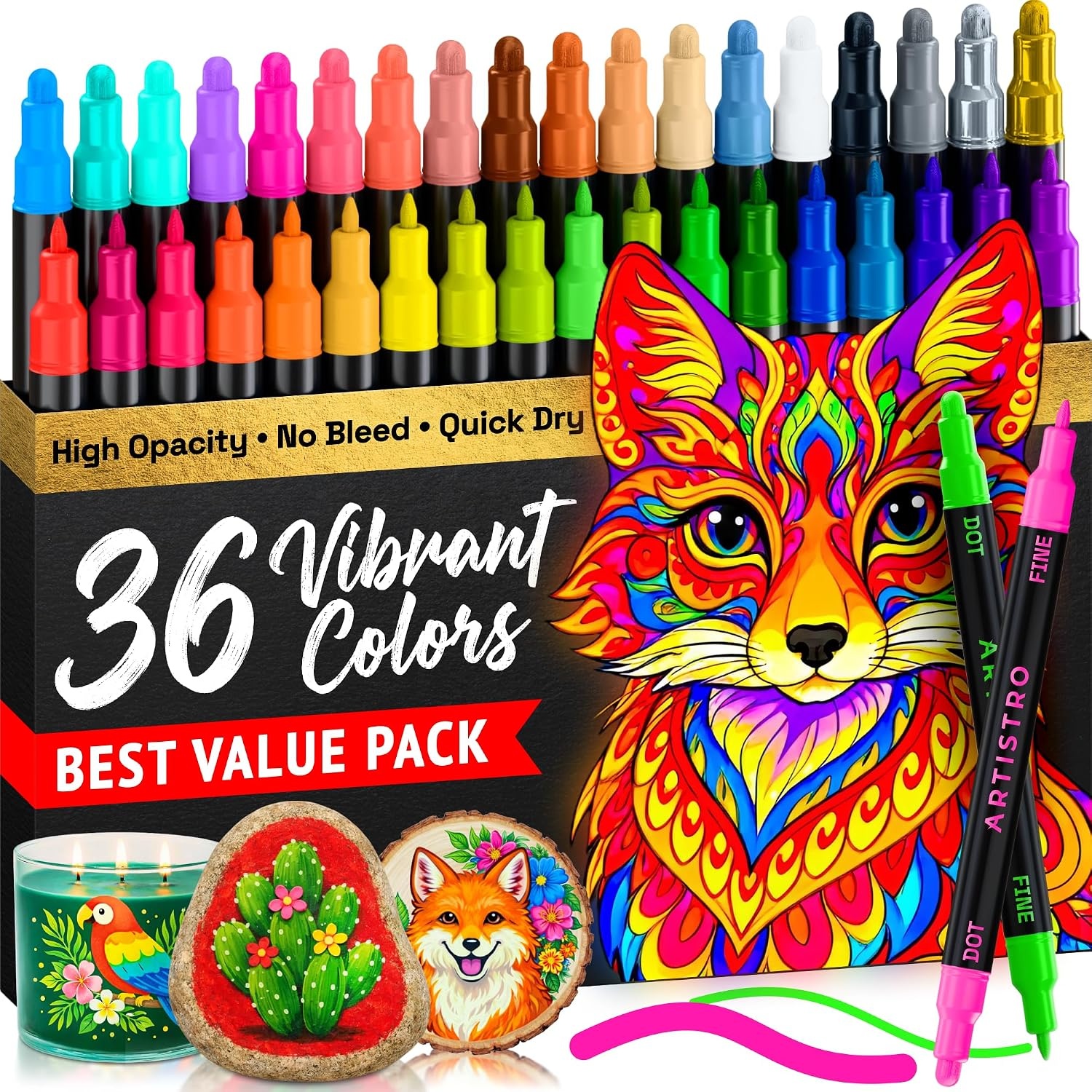 image:imageARTISTRO Black DualTip Acrylic Paint Marker Pens  Set of 5Multicolor