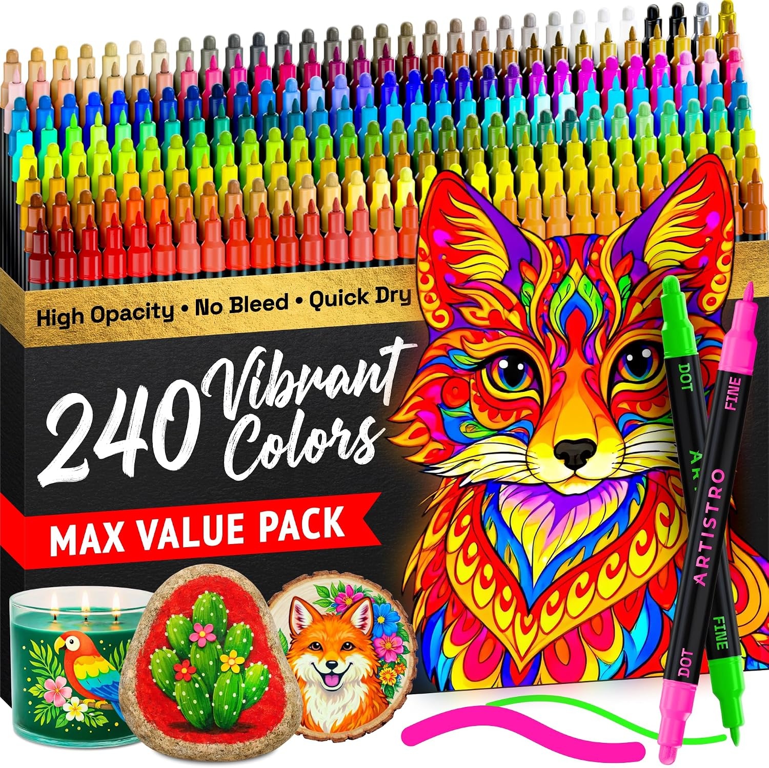 image:imageARTISTRO Black DualTip Acrylic Paint Marker Pens  Set of 5Multicolor