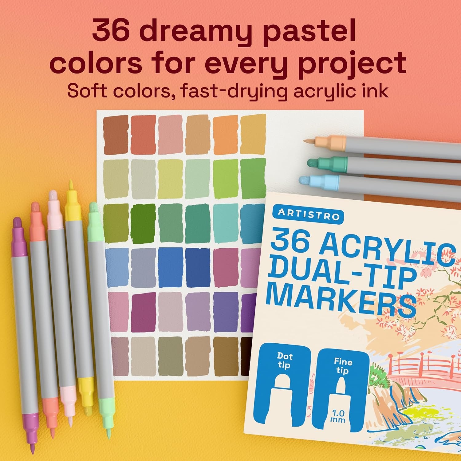 image:imageARTISTRO Black DualTip Acrylic Paint Marker Pens Set of 5Pastel